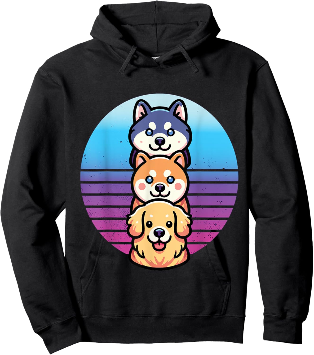 Husky Shiba Inu golden retriever dog cute stacked pet animal Men Women Kids Hoodie - Hoodie | Black
