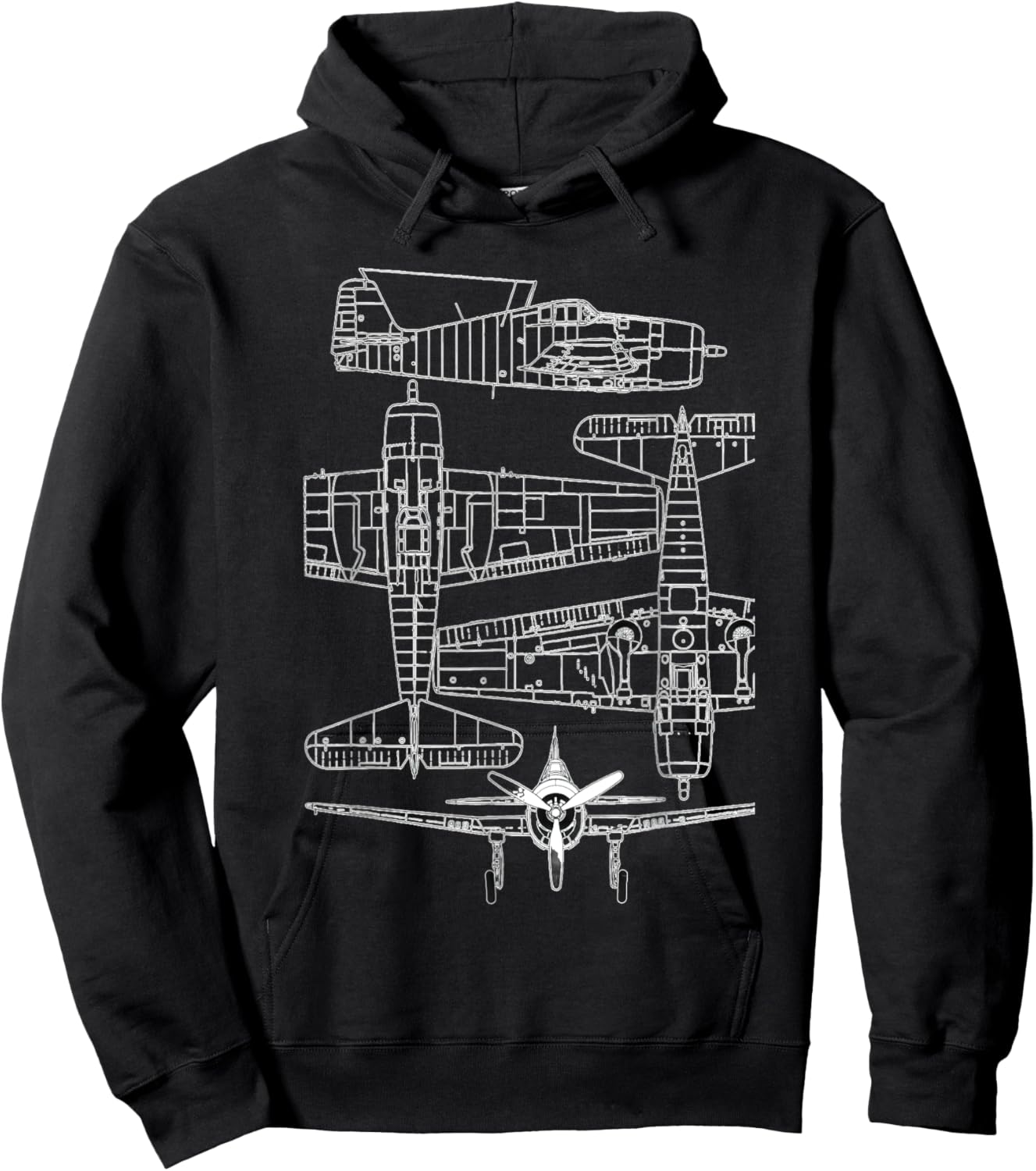 Grumman F6F Hellcat WW2 Navy Airplane Blueprint Hoodie - Hoodie | Black