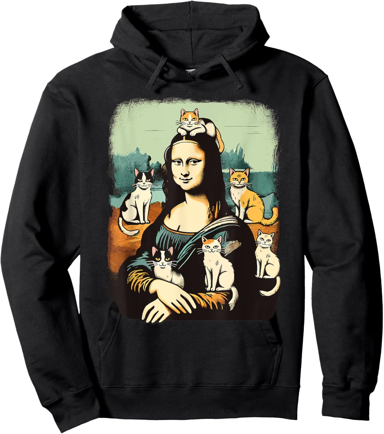 Retro Mona Lisa with Cats Novelty Men Women Kids Funny Cat Hoodie - Hoodie | Black