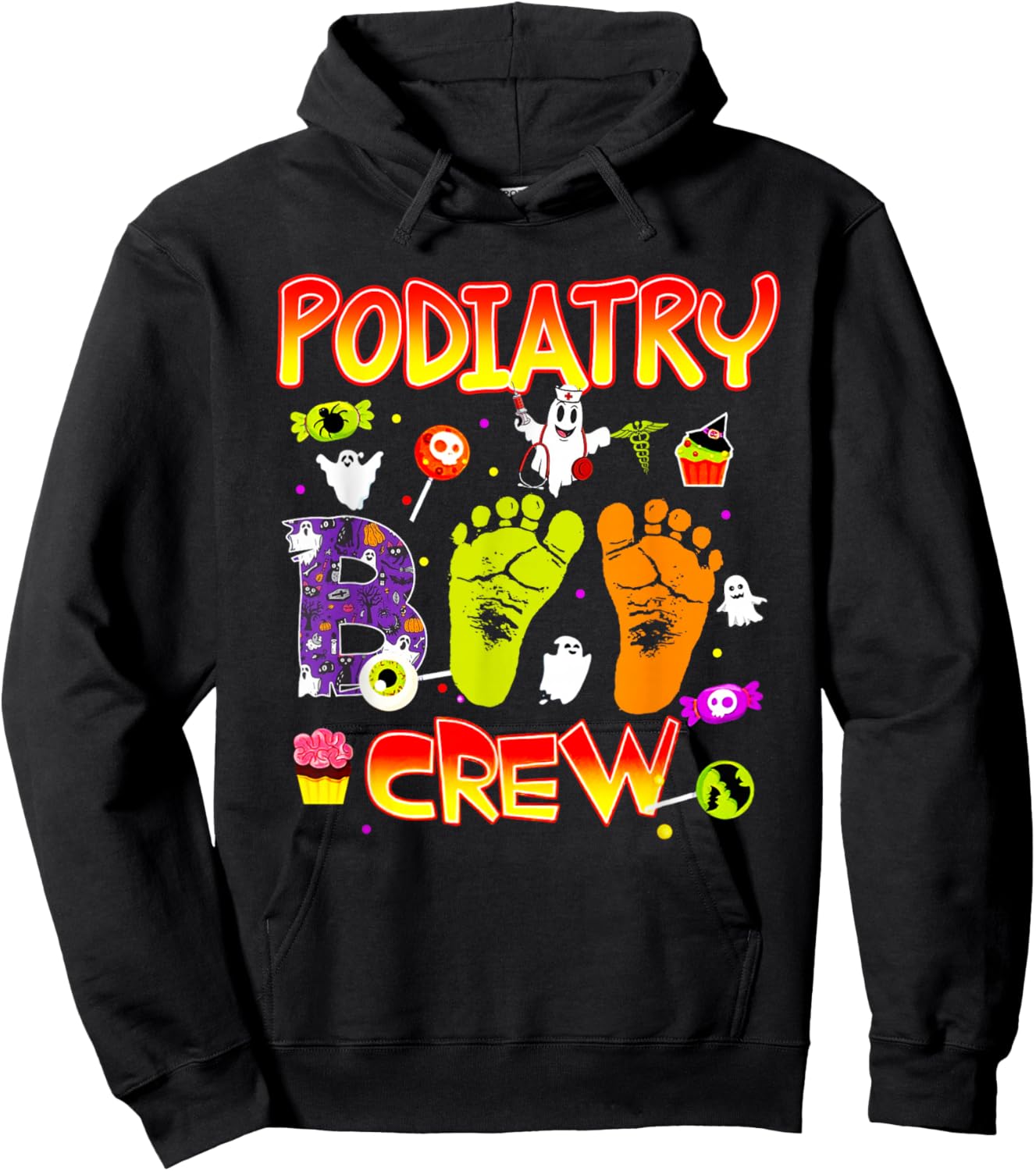 Podiatry Boo Crew Funny Ghost Footprint Halloween Spooky Hoodie - Hoodie | Black