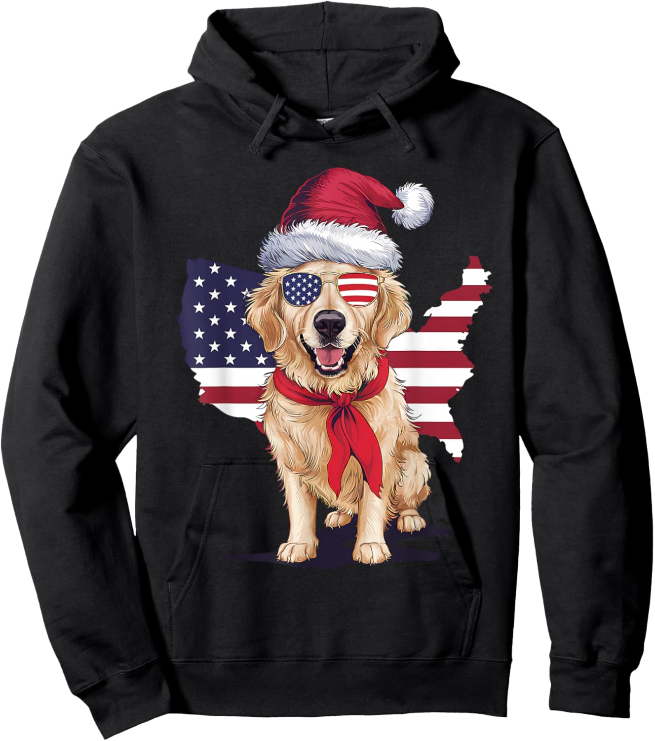 Golden Retriever American Flag 4th Of July Patriotic USA Hoodie - Hoodie | Black