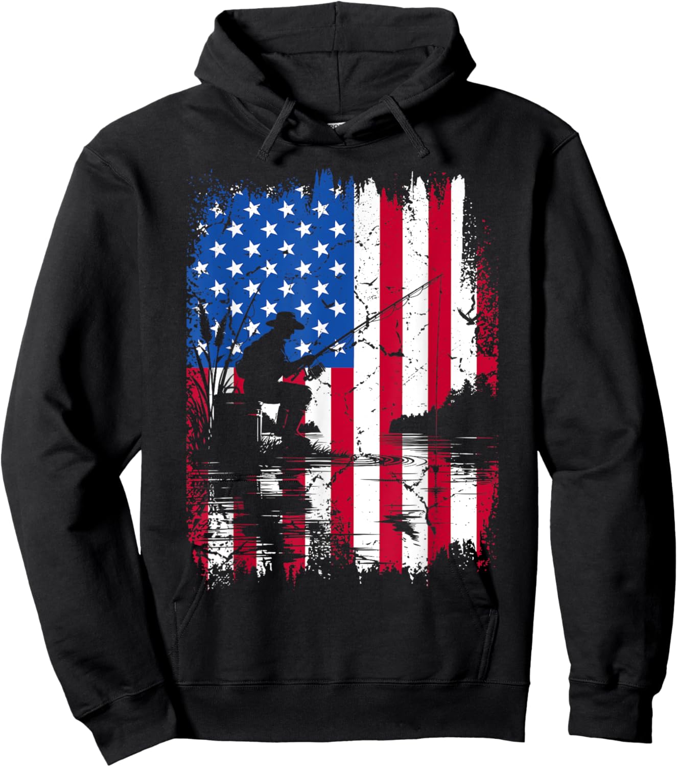 Funny Patriotic Fishermen USA American Flag 4th Of July Men Hoodie - Hoodie | Black