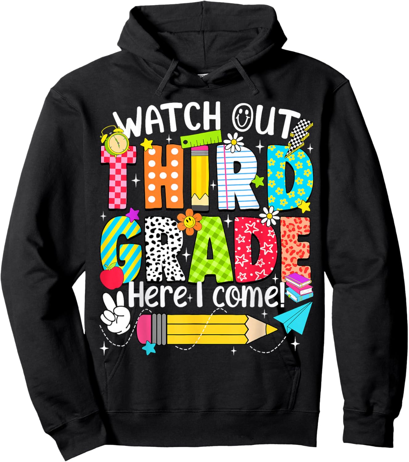 Watch Out Third Grade Here I Come Back to School Teacher Kid Hoodie - Hoodie | Black