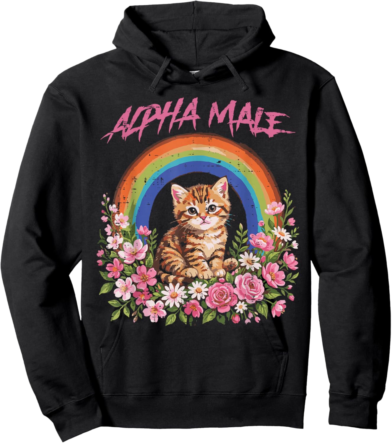 Alpha Male Kitten Rainbow Flowers Funny Cat Meme Men Boys Hoodie - Hoodie | Black
