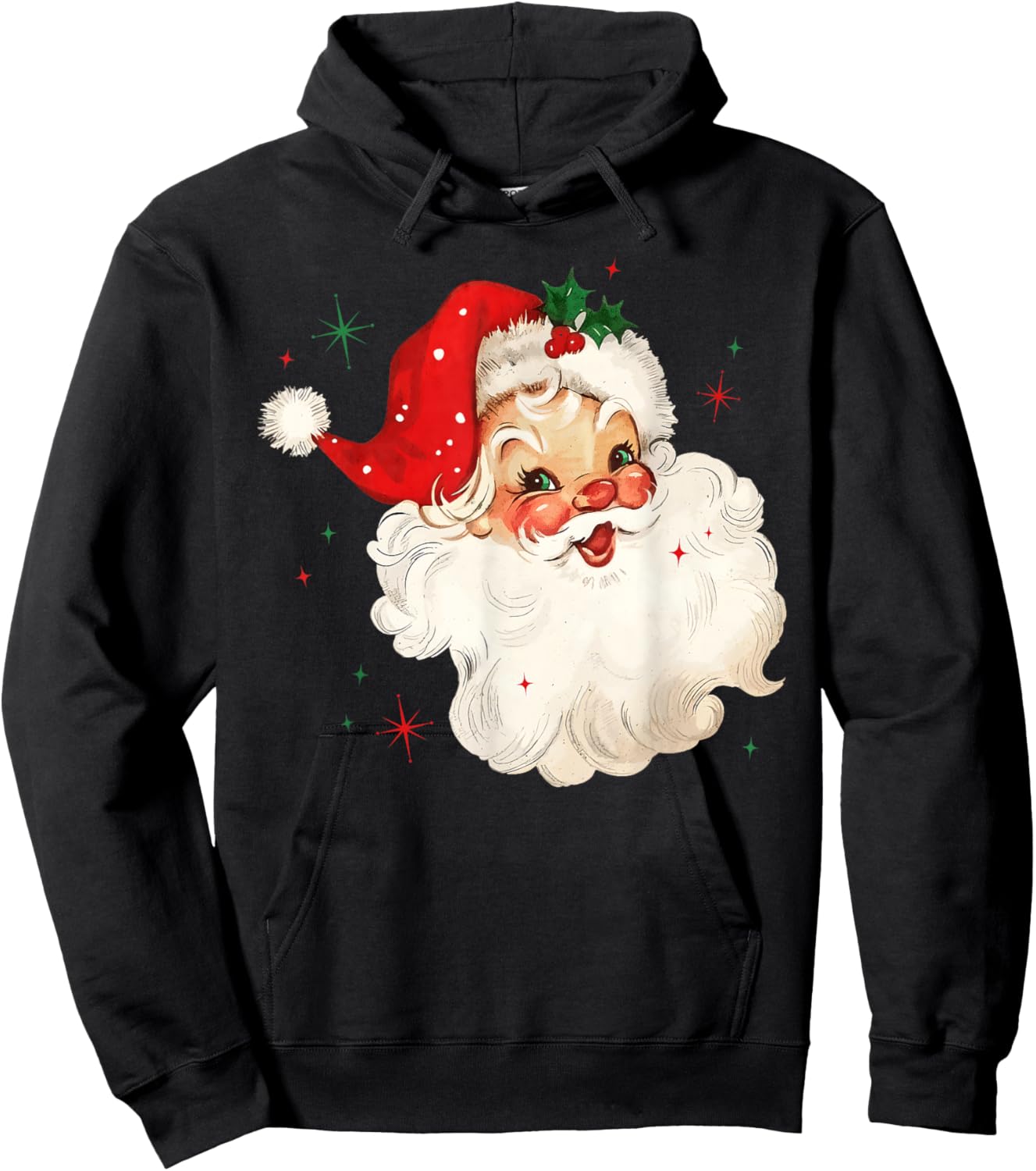 Retro Vintage Santa Claus Merry Christmas Holiday Season Hoodie - Hoodie | Black
