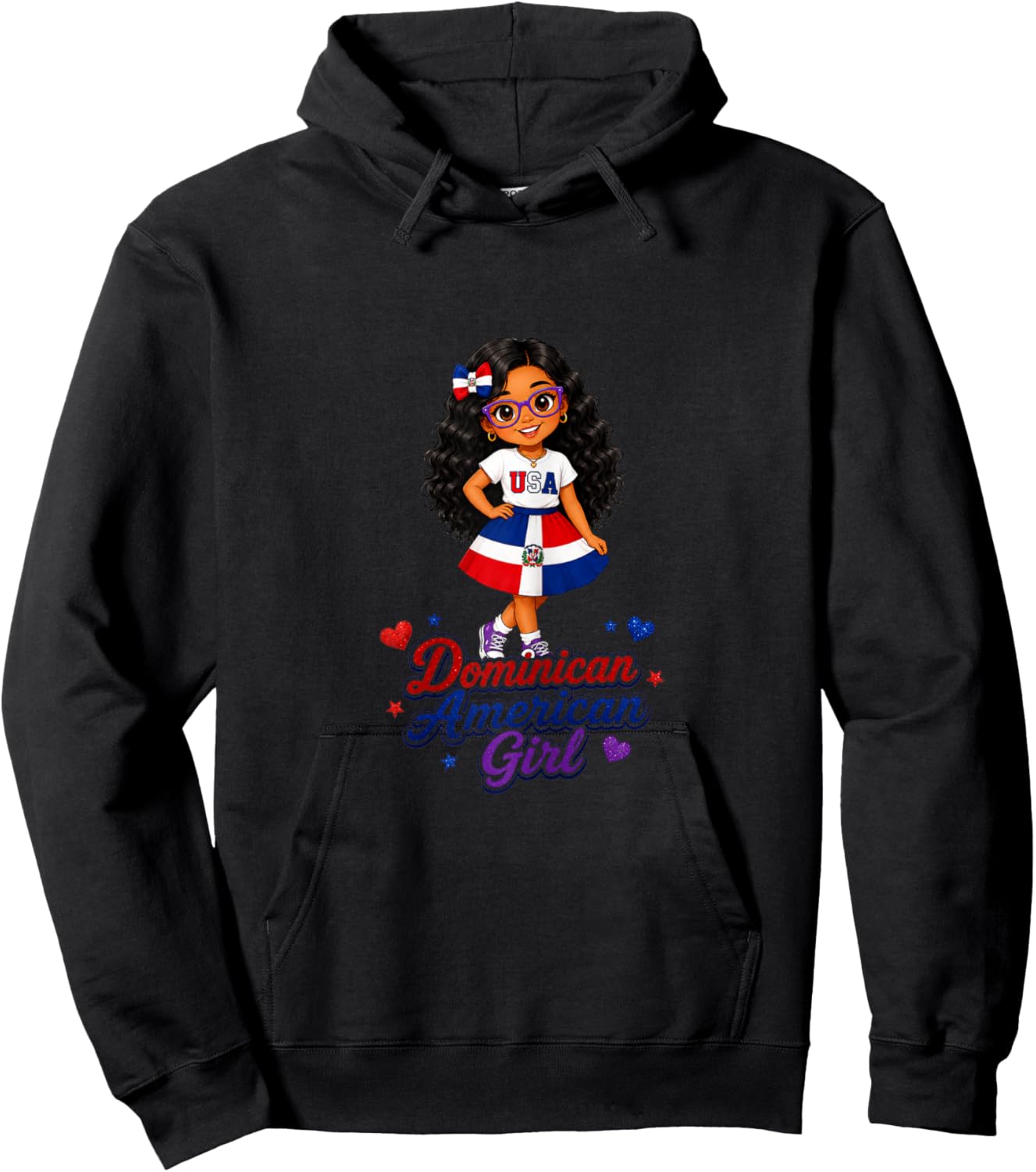 Multi Cultural Day Dominican American Girl Pride Graphic Hoodie - Hoodie | Black