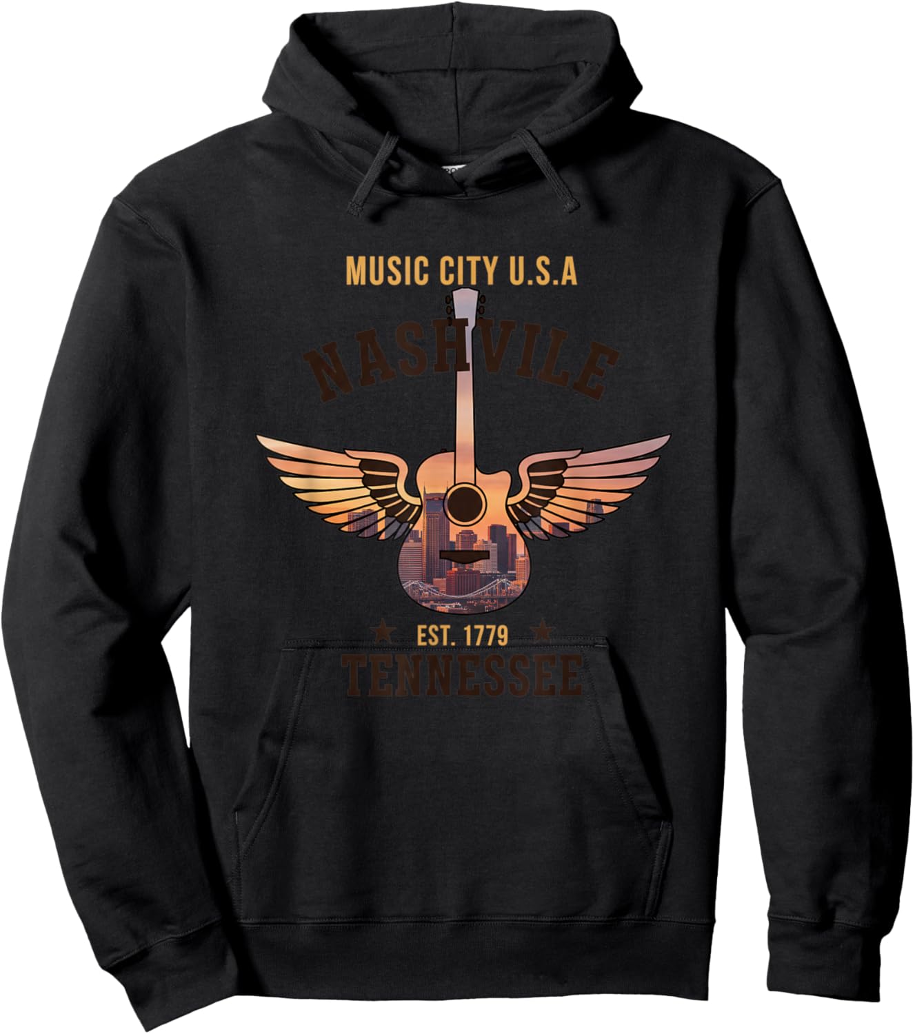Nashville Tennessee Music City U S A Guitar Wings Est 1779 Hoodie - Hoodie | Black