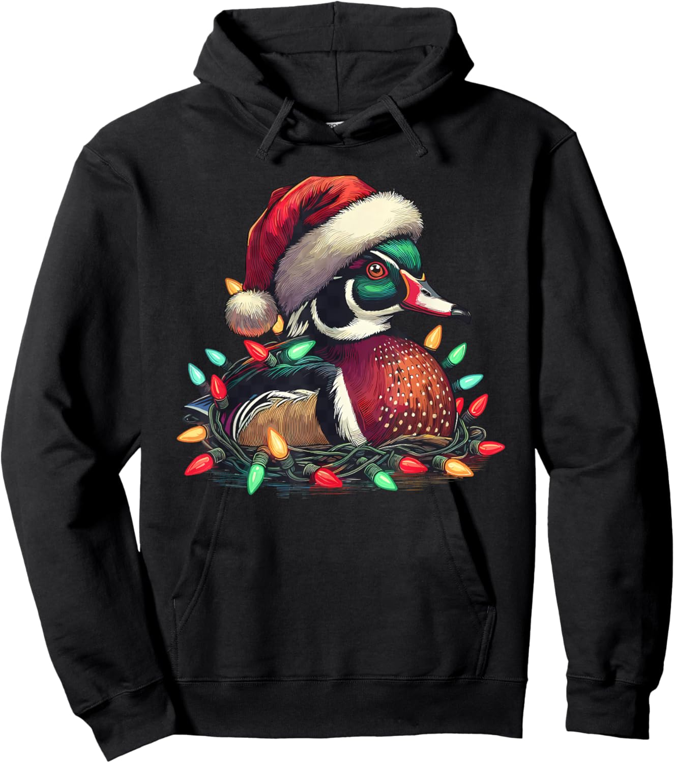Santa Mallard Duck with Christmas Lights Hunting Season Hoodie - Hoodie | Black