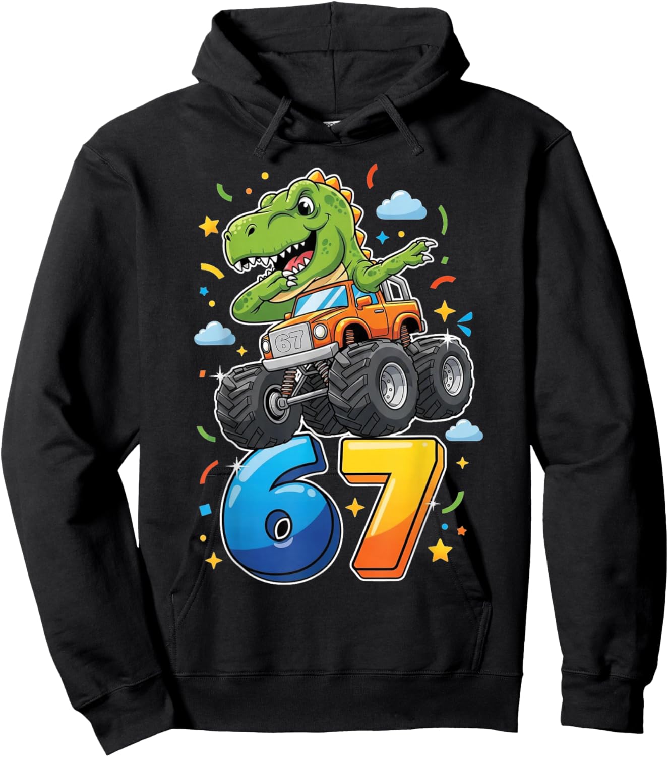 67 Meme T Rex Dinosaur Monster Truck Six Seven Boys Youth Hoodie - Hoodie | Black