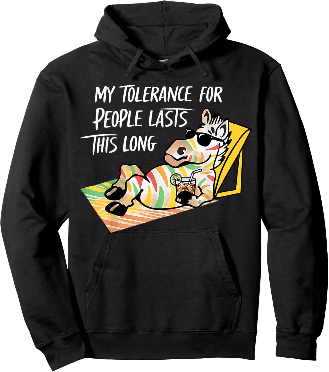 Zebra Meme Funny My Tolerance for People Lasts This Long Hoodie - Hoodie | Black