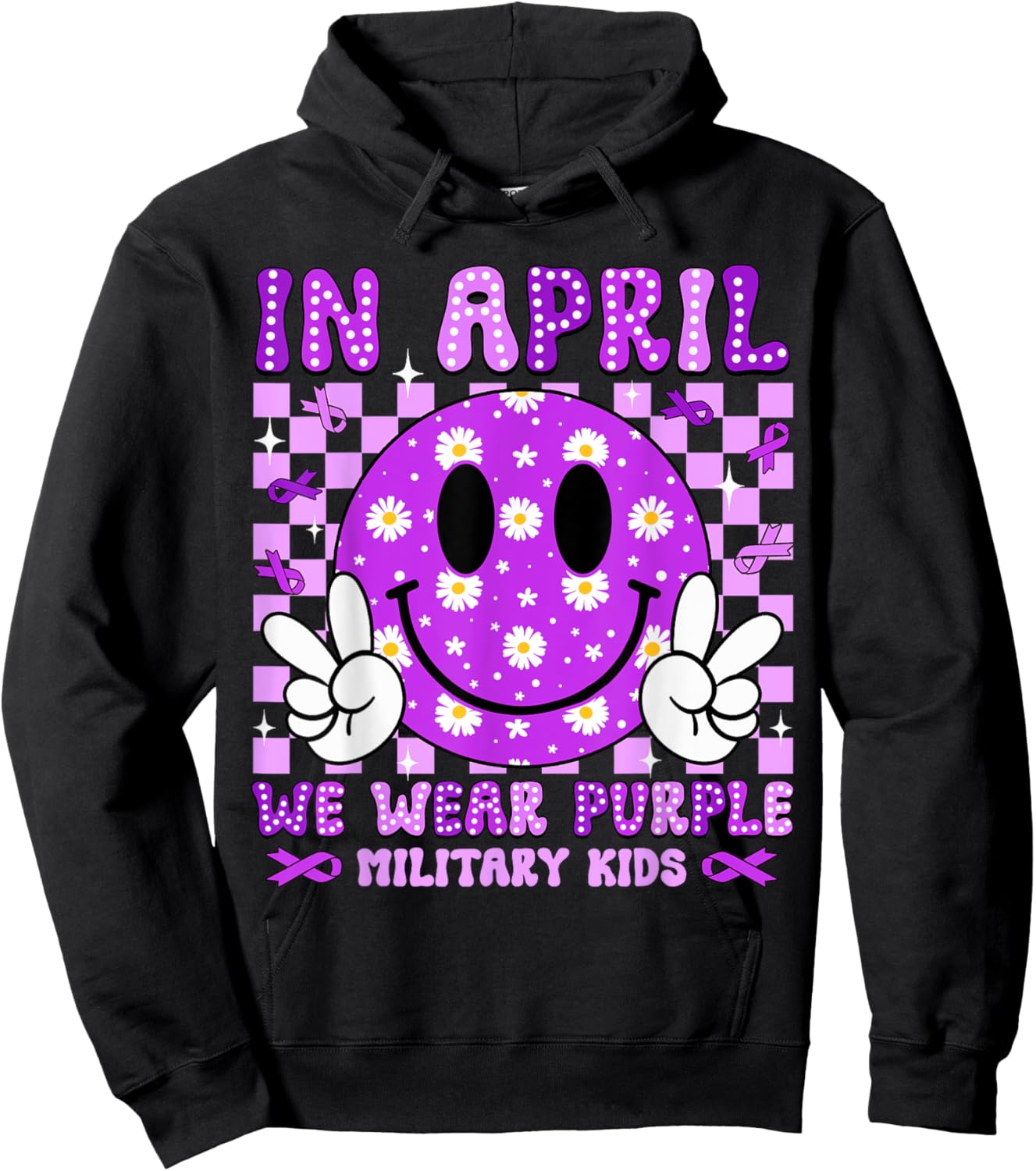 In April We Wear Purple For Military Kids Smile Face Women Hoodie - Hoodie | Black