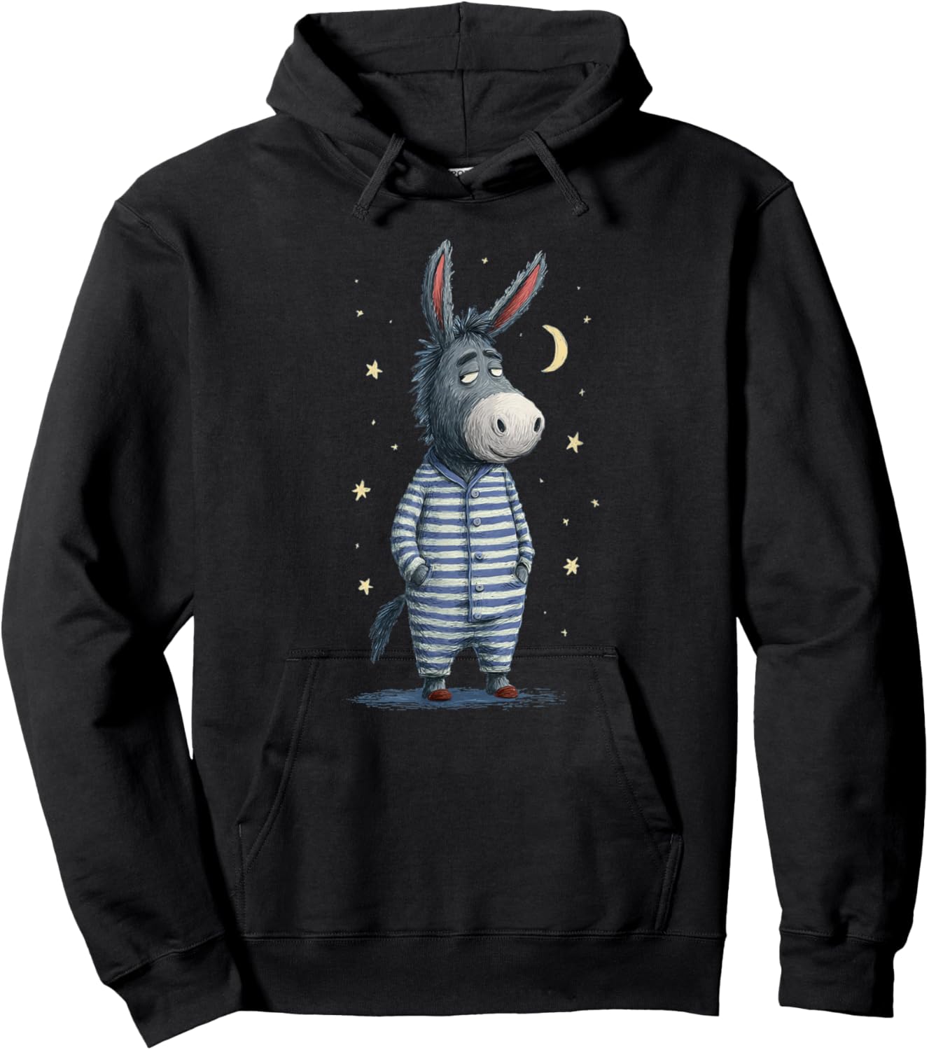 Adorable Donkey in Pajama Graphic Hoodie - Hoodie | Black