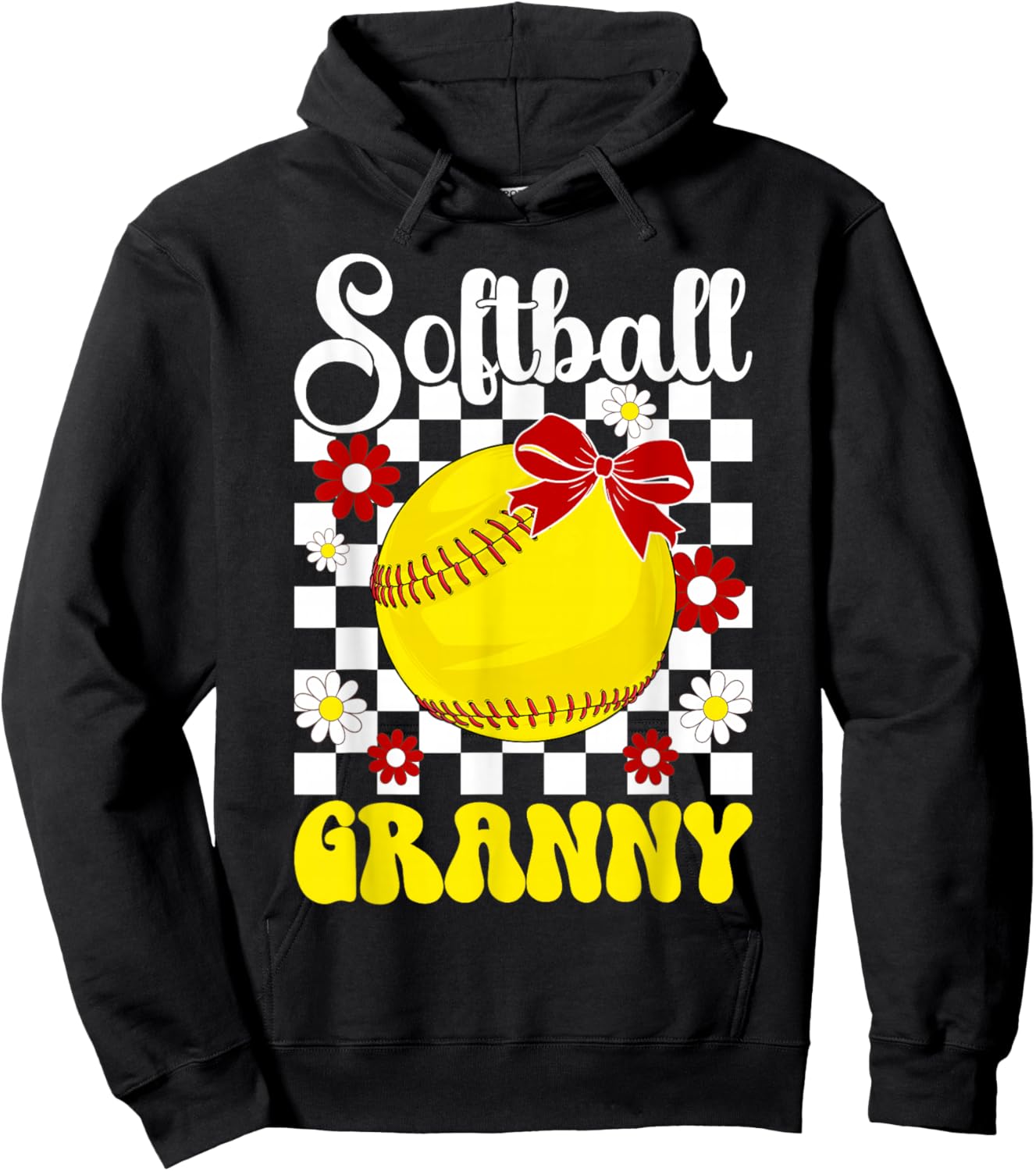 Softball Granny Groovy Granny Of A Softball Player Granny Hoodie - Hoodie | Black