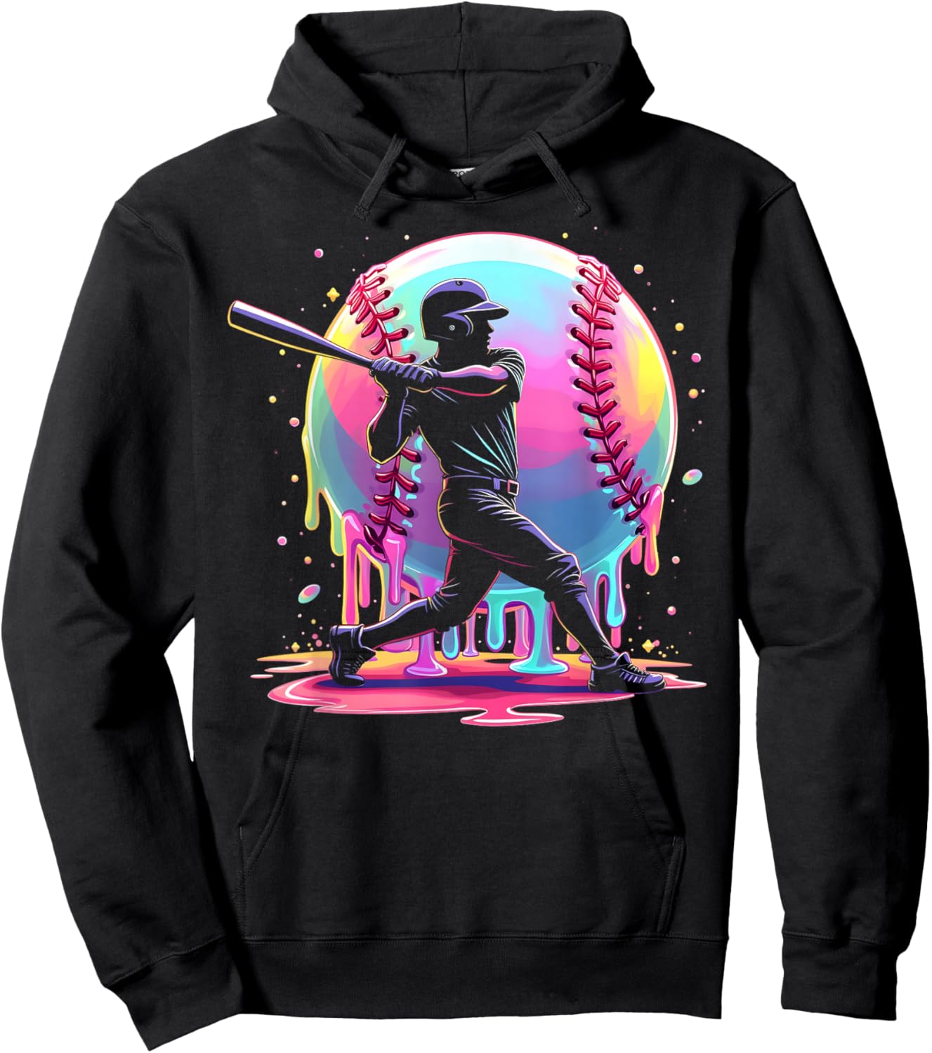 Baseball Drip Boys Men Ice Cream Drip Baseball Player Sports Hoodie - Hoodie | Black