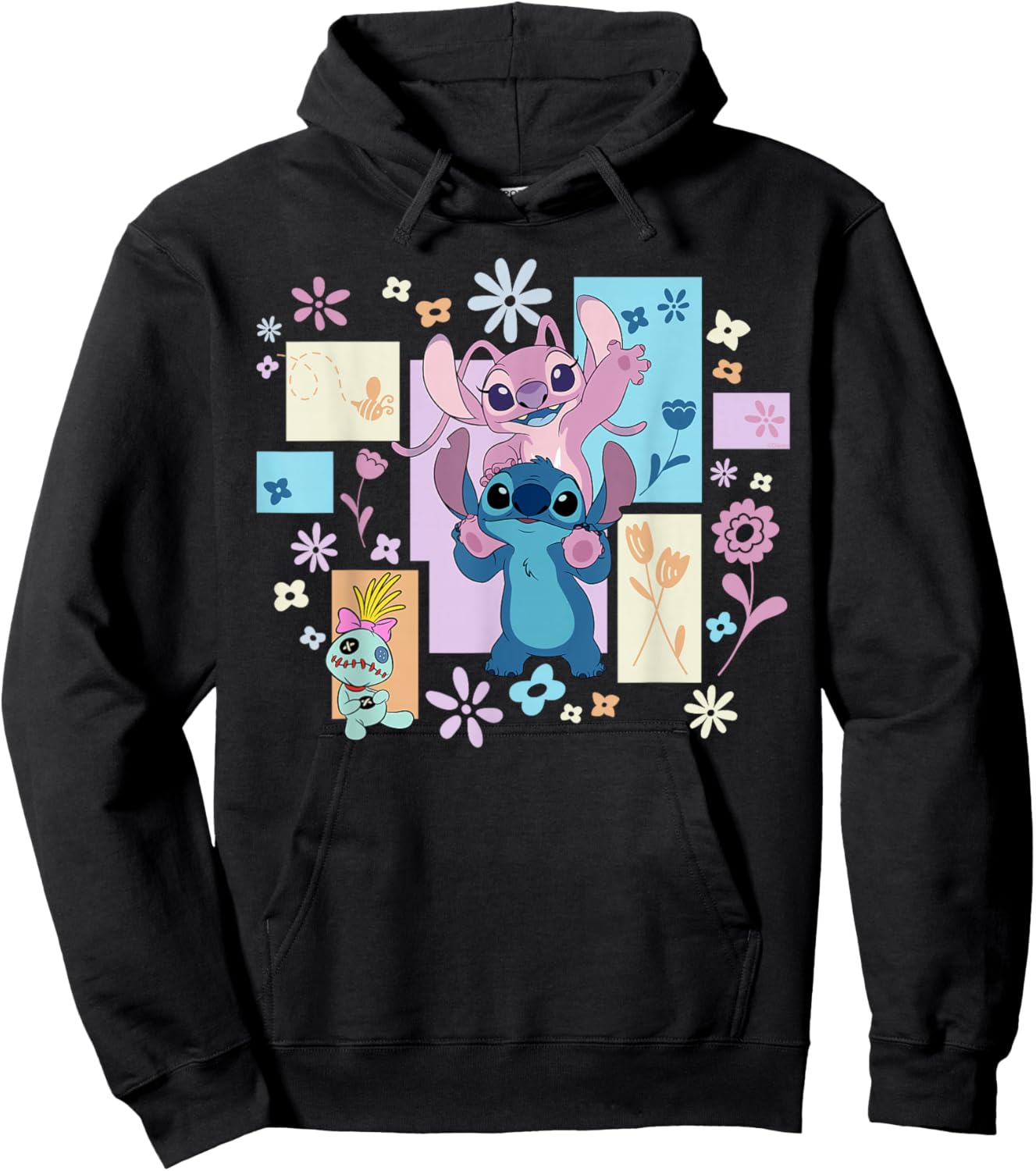 Disney Stitch & Angel Spring Easter Friendly Flower Faces Hoodie - Hoodie | Black