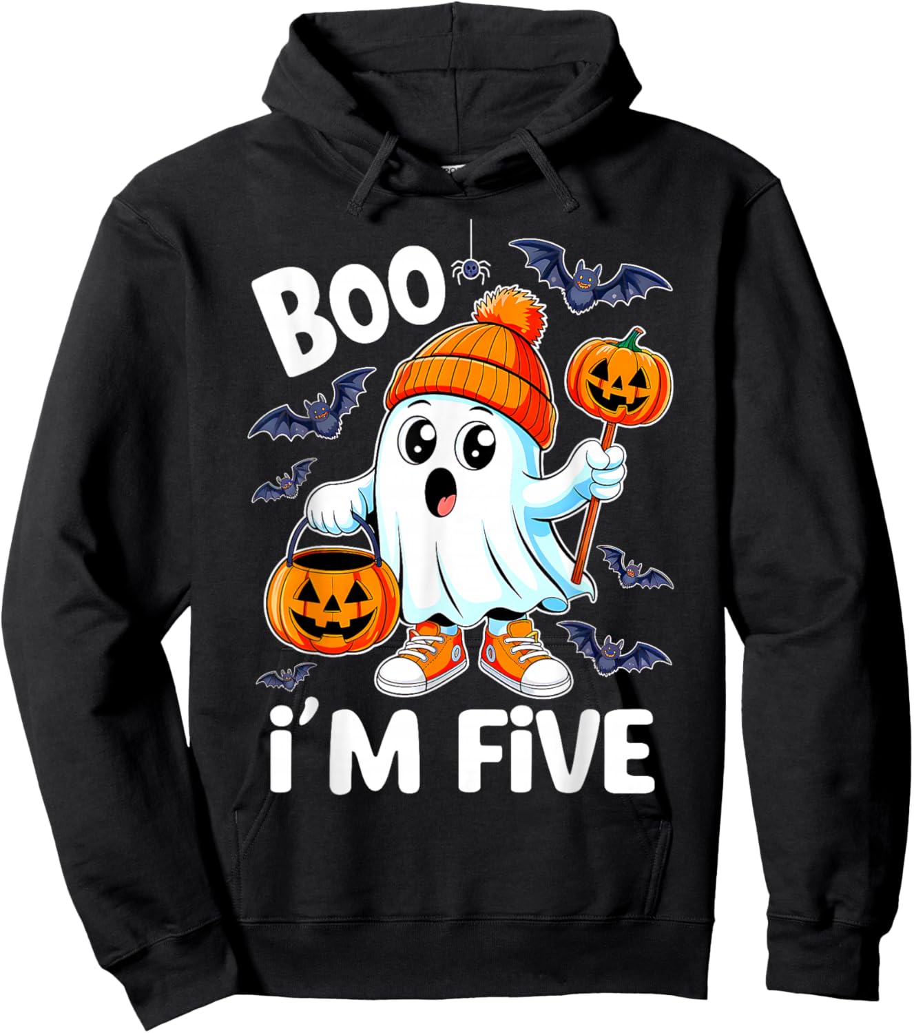 Boo I'm Five Ghost 5th Birthday Halloween Boy Kids Groovy Hoodie - Hoodie | Black
