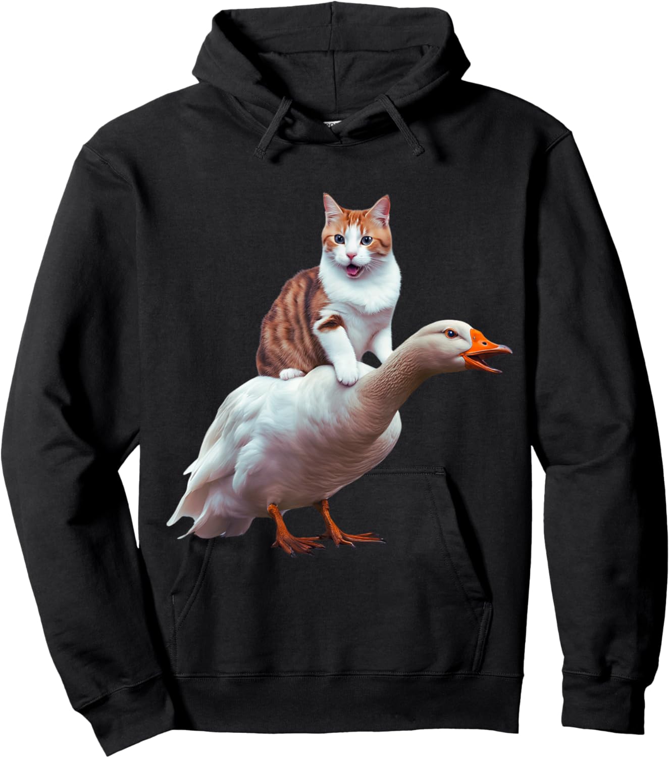 Funny Cat Goose Meme Cat Riding Geese Animal Humor Cat Goose Women Kids Hoodie - Hoodie | Black