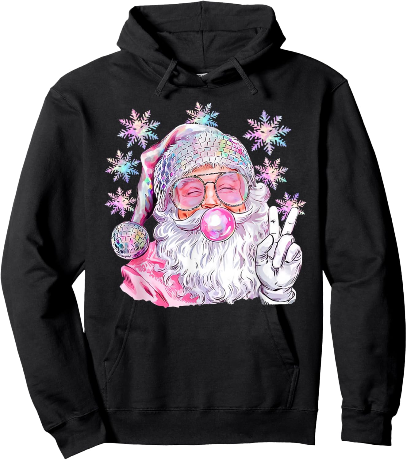 Vintage Retro Santa Christmas Pink Sunglasses Bubble Gum Hoodie - Hoodie | Black