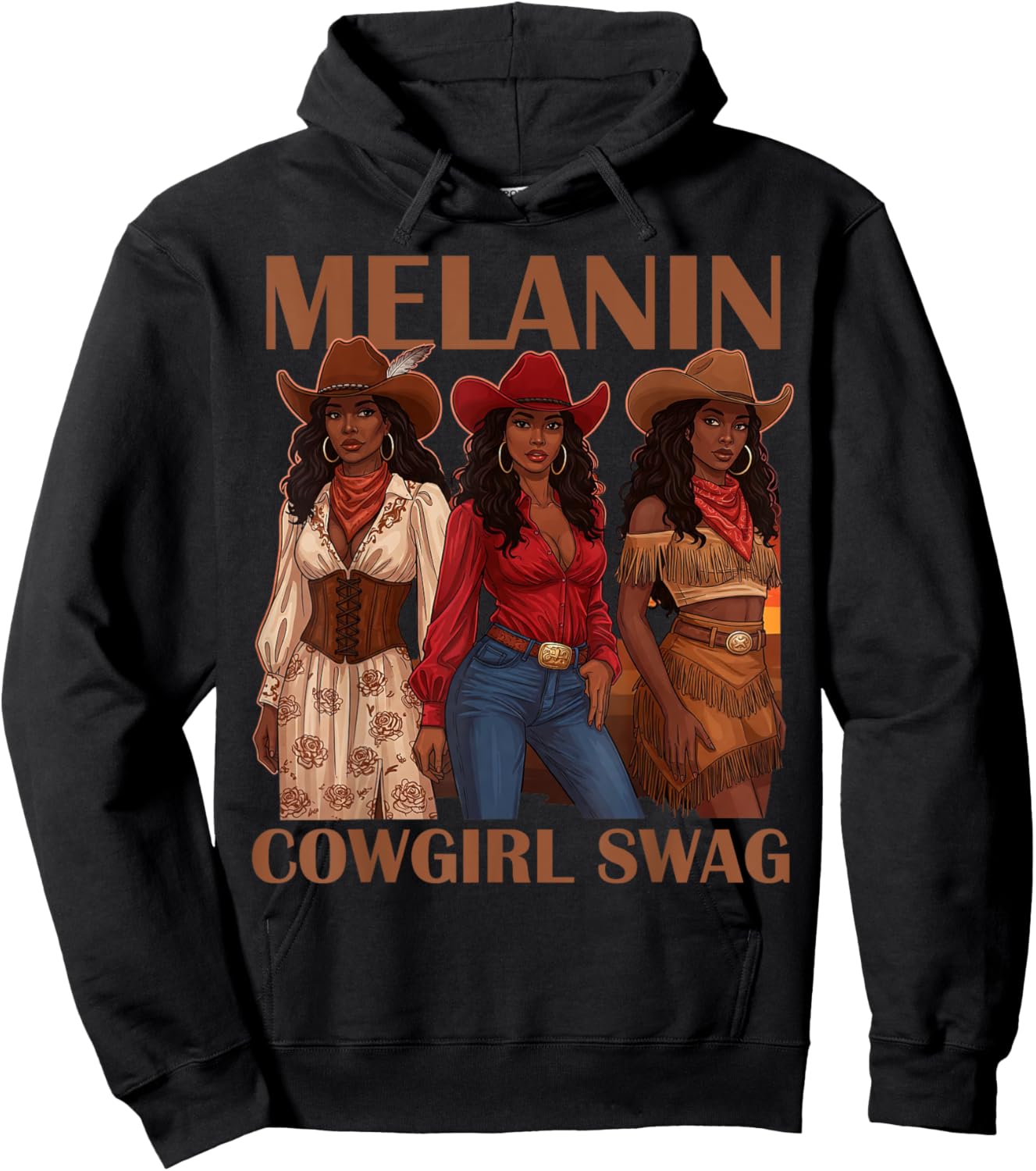 Let's Go Girls Retro Western Country Melanin Cowgirl Swag Hoodie - Hoodie | Black