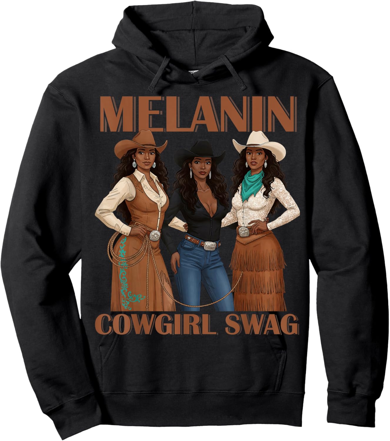 Let's Go Girls Retro Western Country Melanin Cowgirl Swag Hoodie - Hoodie | Black