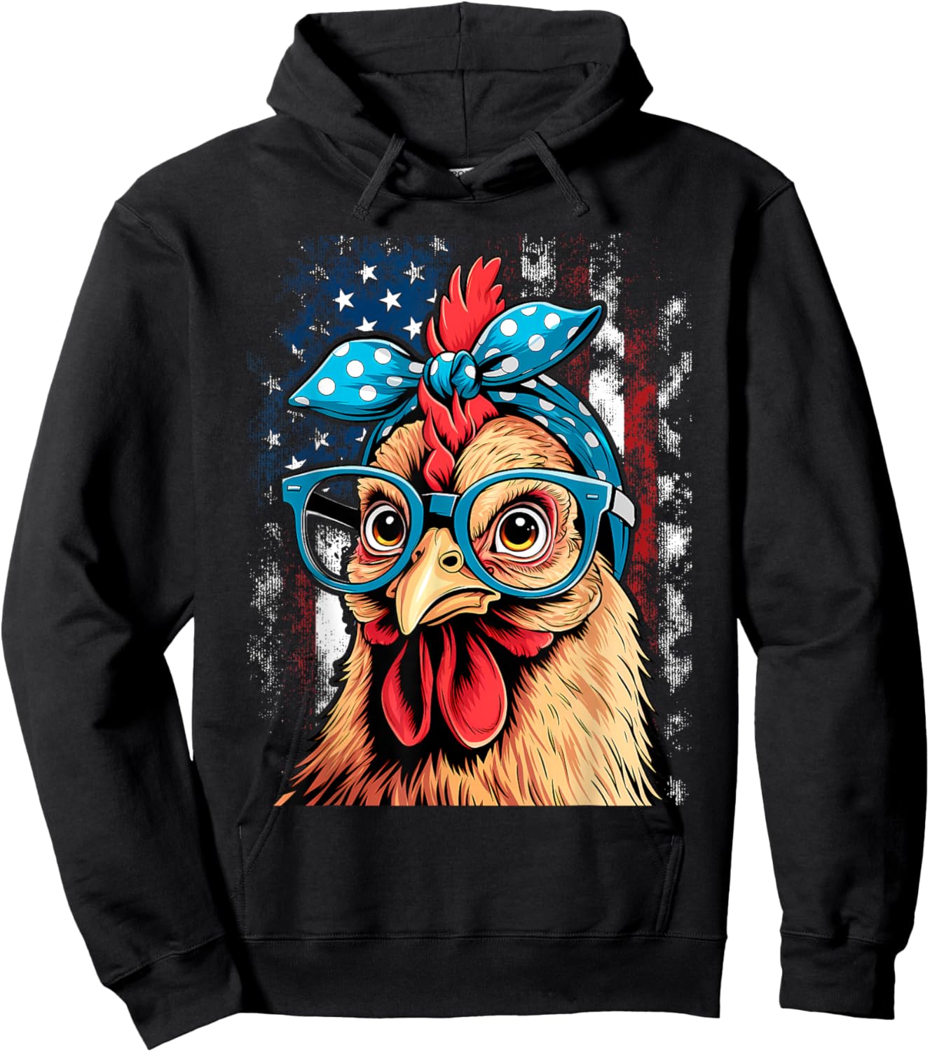 Cute Women Girl Chicken with Bandana Headband and Glasses Hoodie - Hoodie | Black