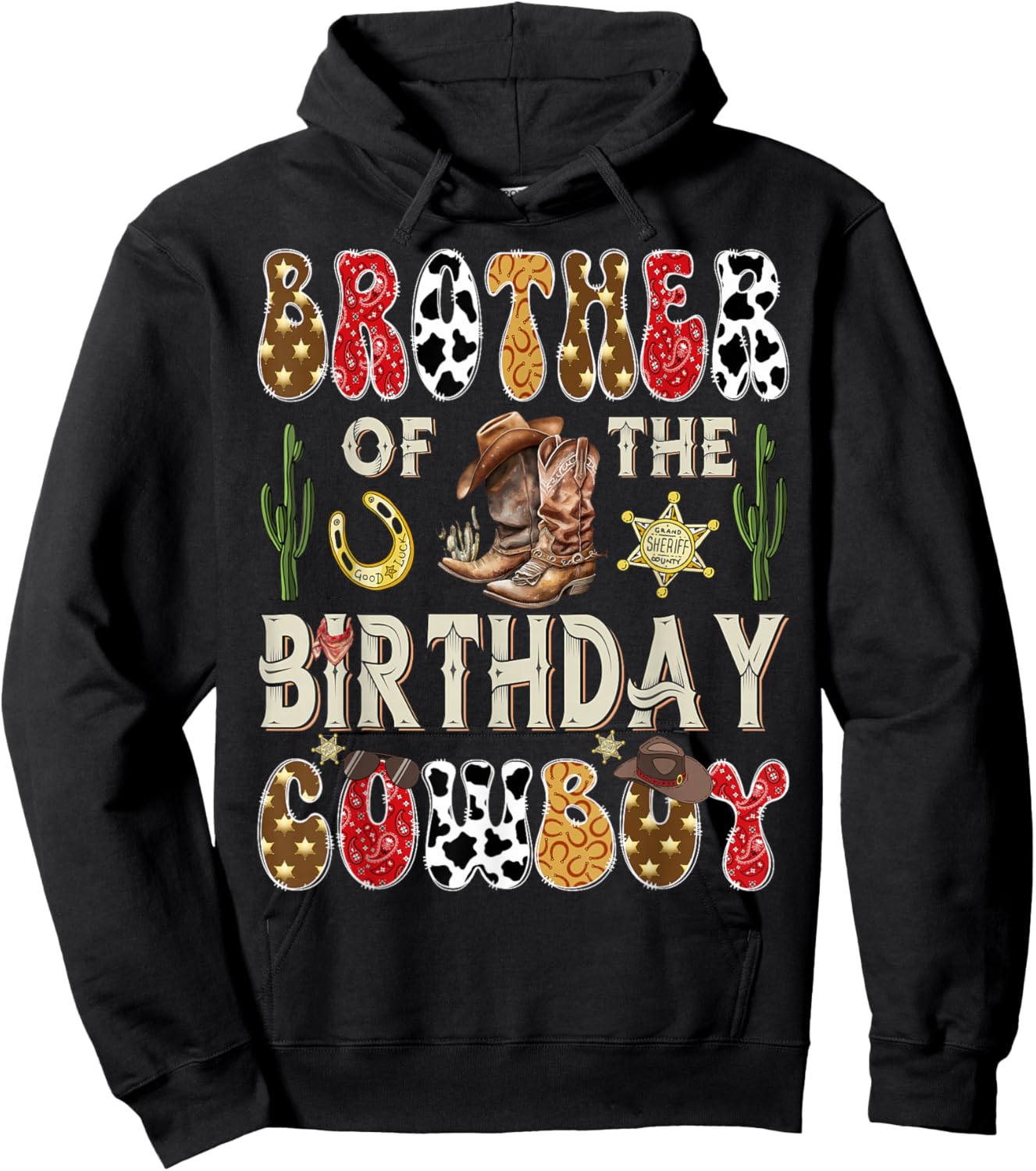 Brother of The Birthday Cowboy Western Groovy Rodeo Brother Hoodie - Hoodie | Black