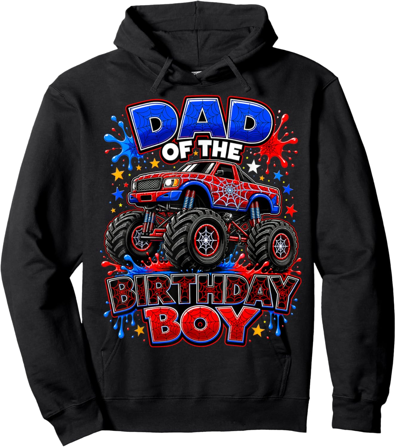 Monster Truck Dad of The Birthday Boy Spider Web Apparel Hoodie - Hoodie | Black
