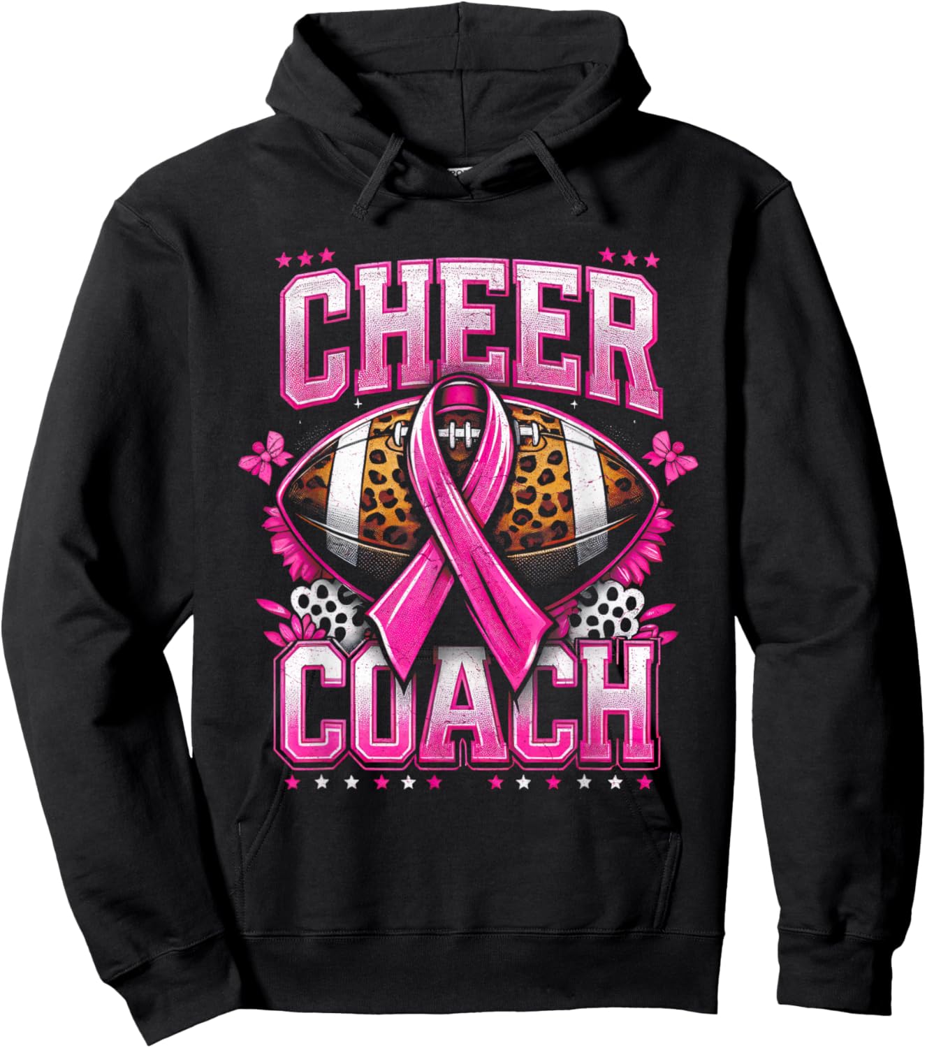 Football Cheer Coach Pink Ribbon Breast Cancer Awareness Hoodie - Hoodie | Black