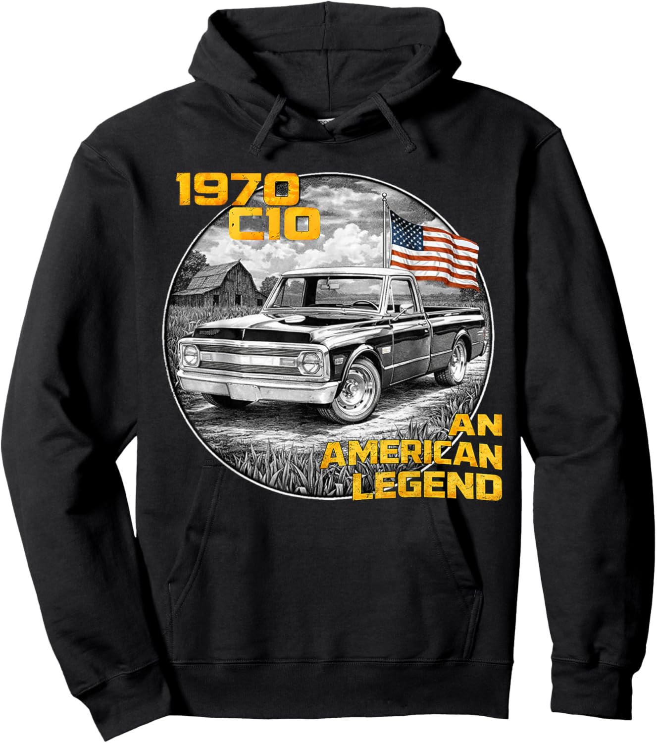 Vintage American Flag 1970 C10 70 Truck Silhouette Classic Hoodie - Hoodie | Black
