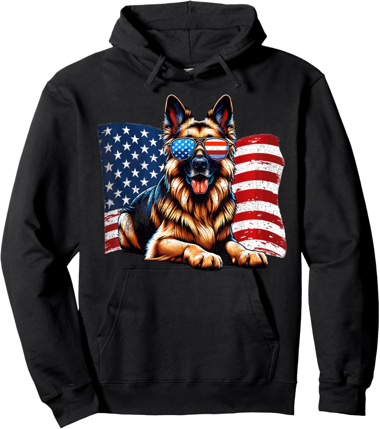 Vintage German Shepherd Dogs Lovers American Flag Pets Lover Hoodie - Hoodie | Black