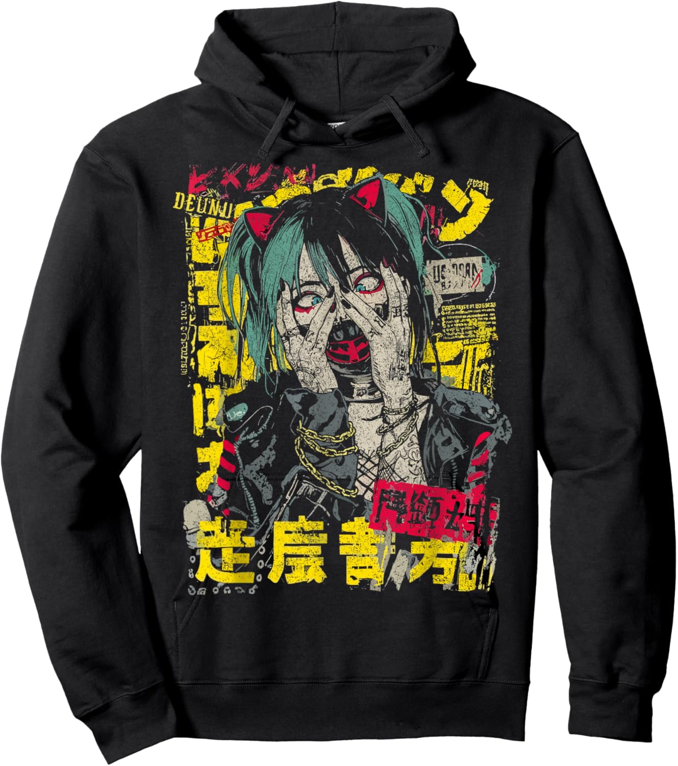 Japanese Streetwear Anime Manga Girl Cyberpunk Y2K Anime Hoodie - Hoodie | Black