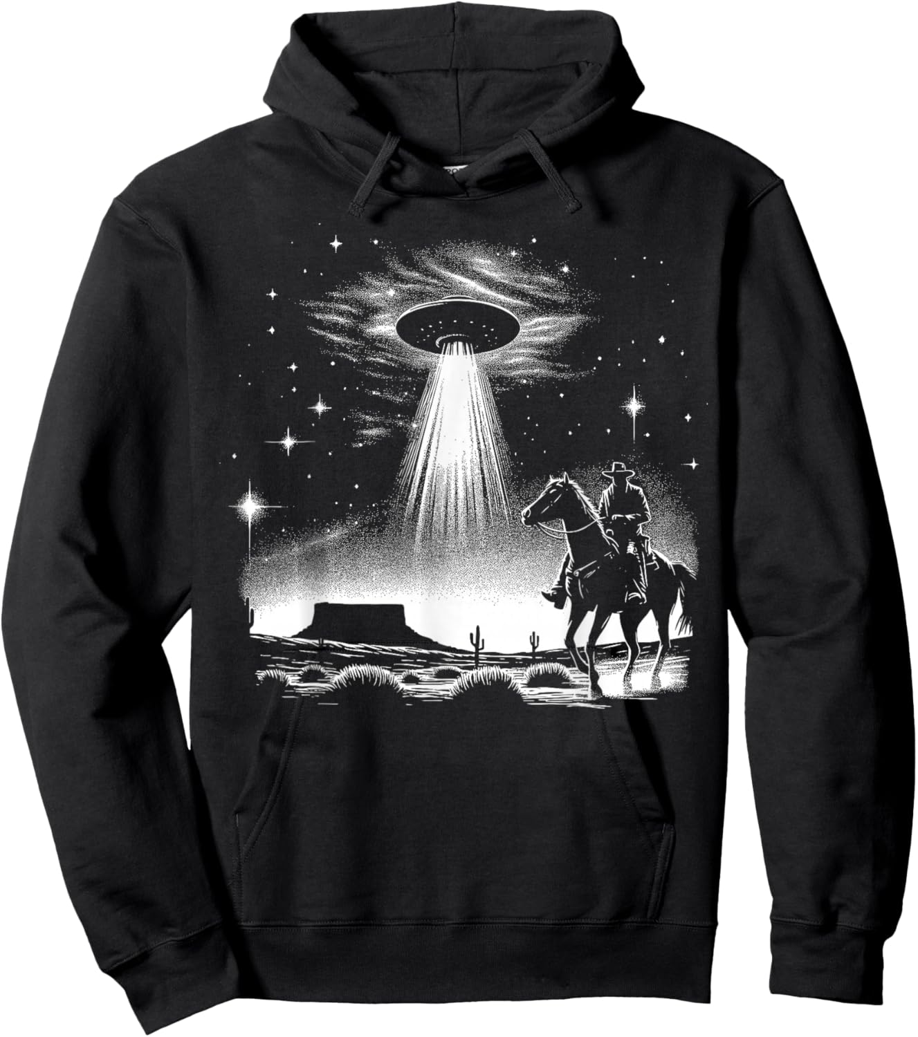 Retro Cowboy UFO Desert Encounter Vintage Sci-Fi Hoodie - Hoodie | Black