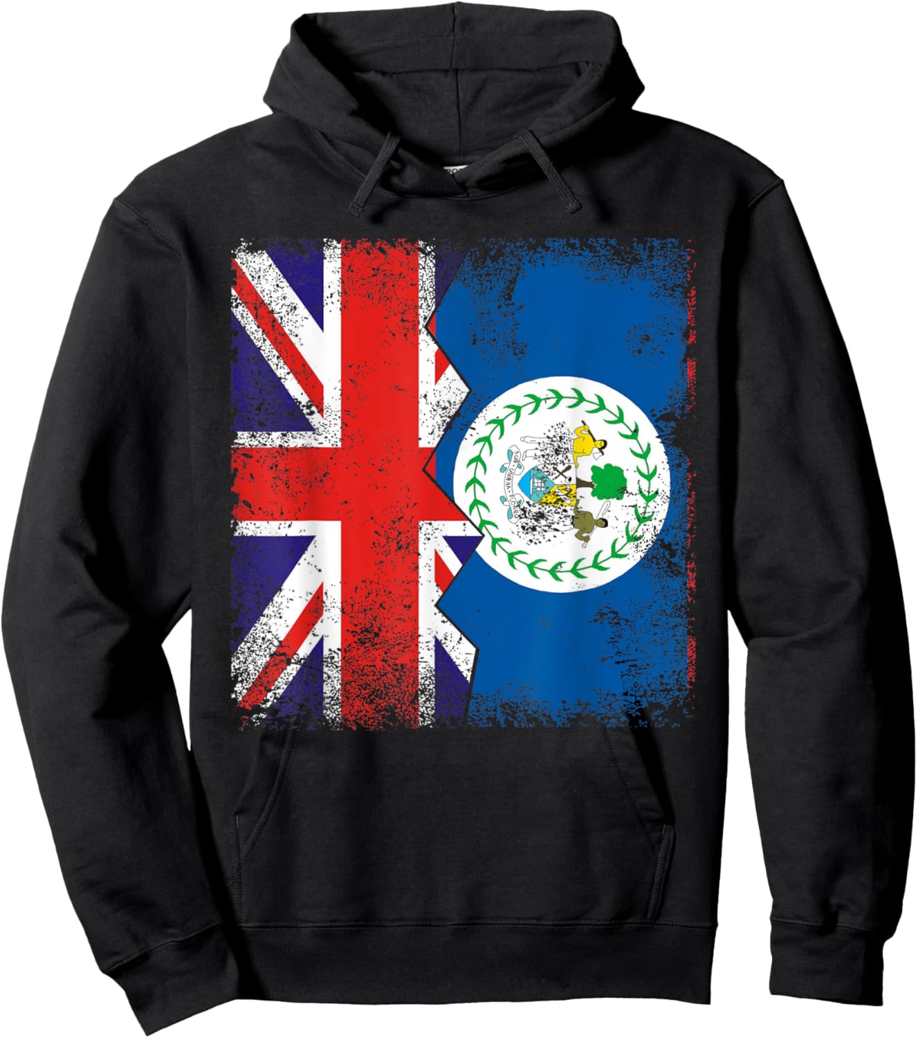 Belizean Roots | Half British Flags | UK Belize Vintage Hoodie - Hoodie | Black