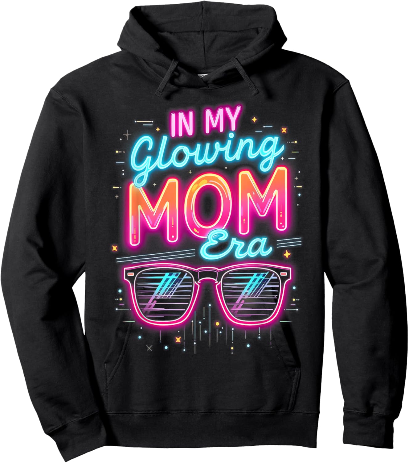 in My Glowing Mom Era Groovy Colorful Bright Hoodie - Hoodie | Black