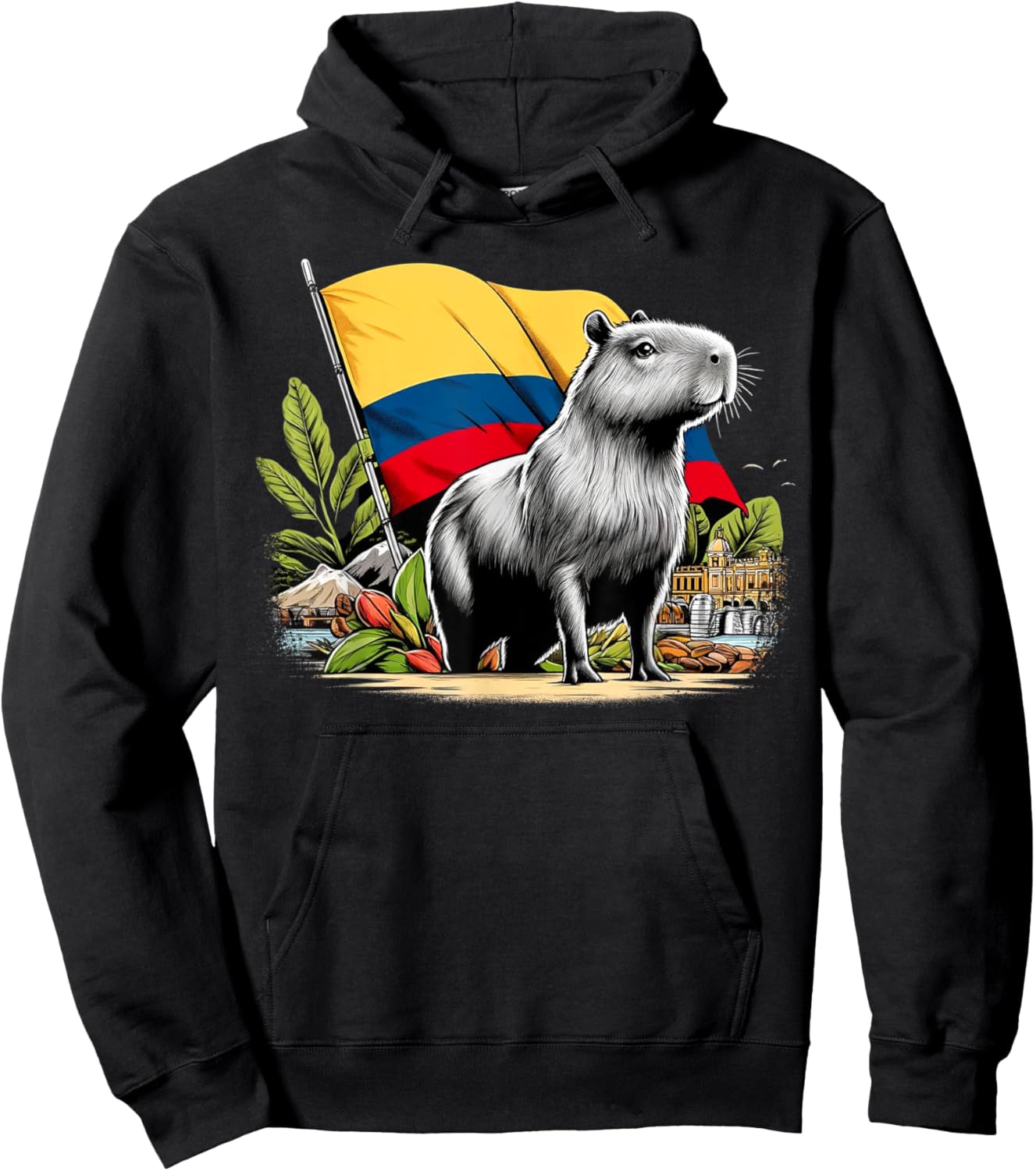 Proud Colombian Capybara Colombia Flag - National Day Hoodie - Hoodie | Black