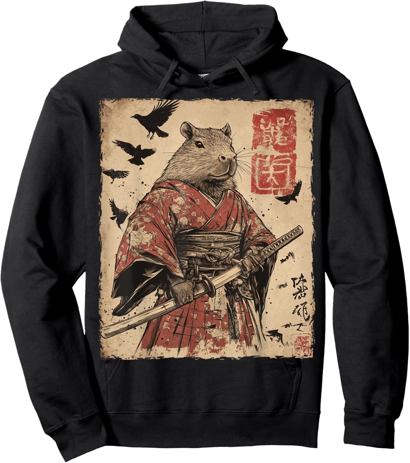 Capybara Samurai Graphic Japanese Warrior Anime Hoodie - Hoodie | Black