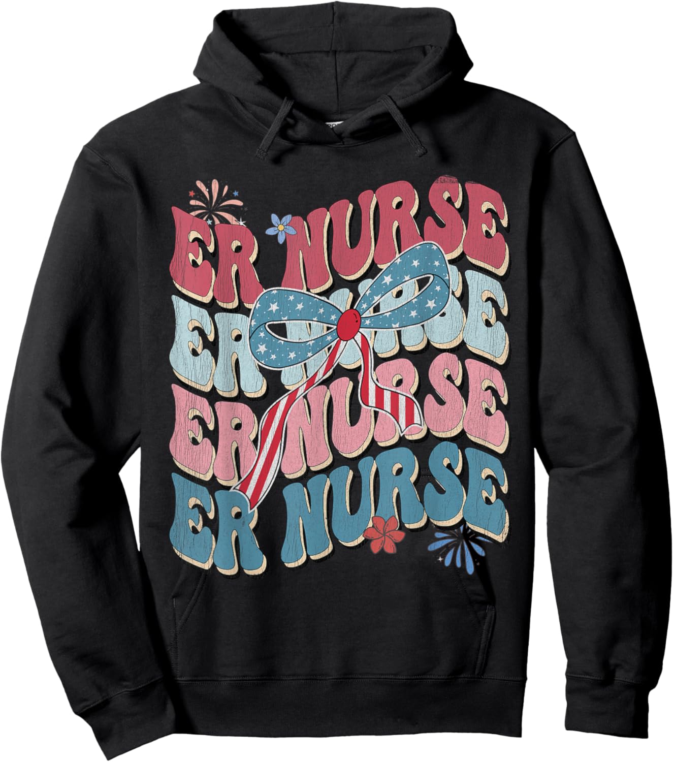 ER Nurse Patriotic 4th of July American Retro Groovy Hoodie - Hoodie | Black