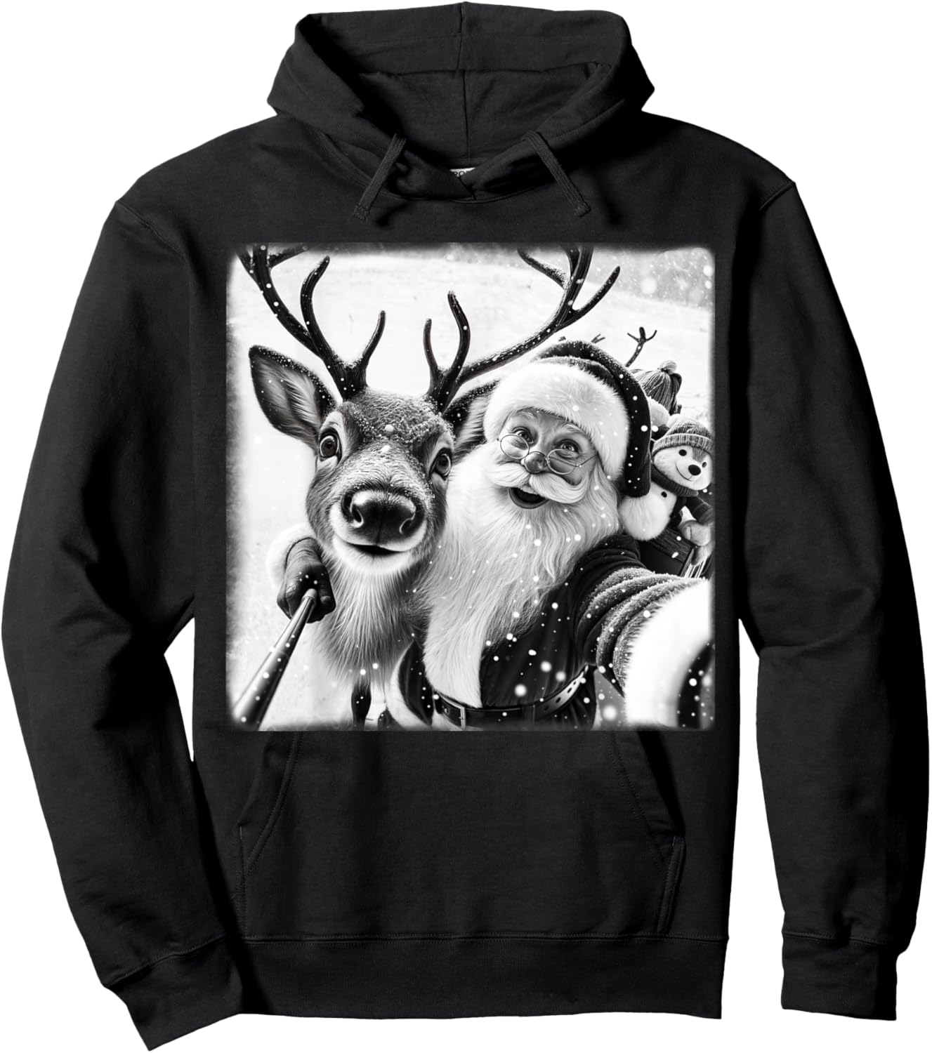 Funny Reindeer Selfie Christmas Santa Claus Xmas Cute Santa Hoodie - Hoodie | Black