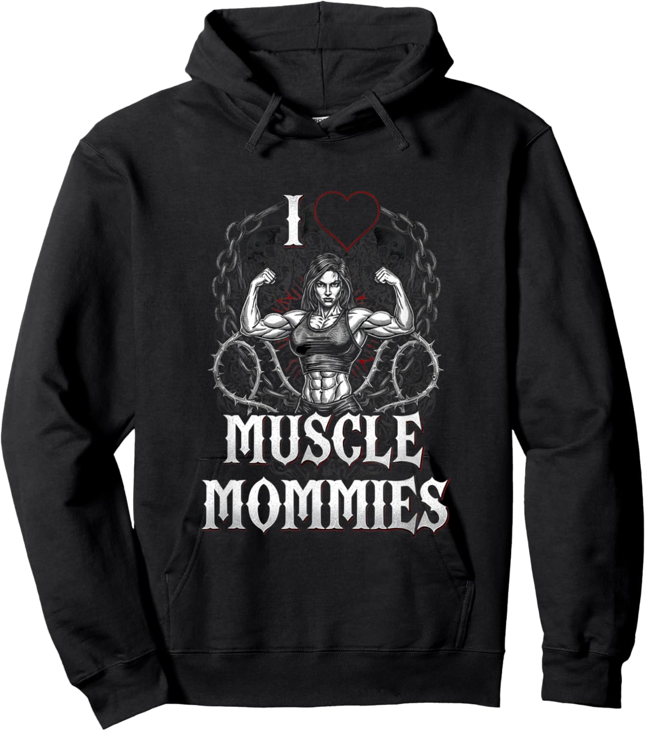 I Love Muscle Mommies - Gothic Flex Bodybuilder Hoodie - Hoodie | Black