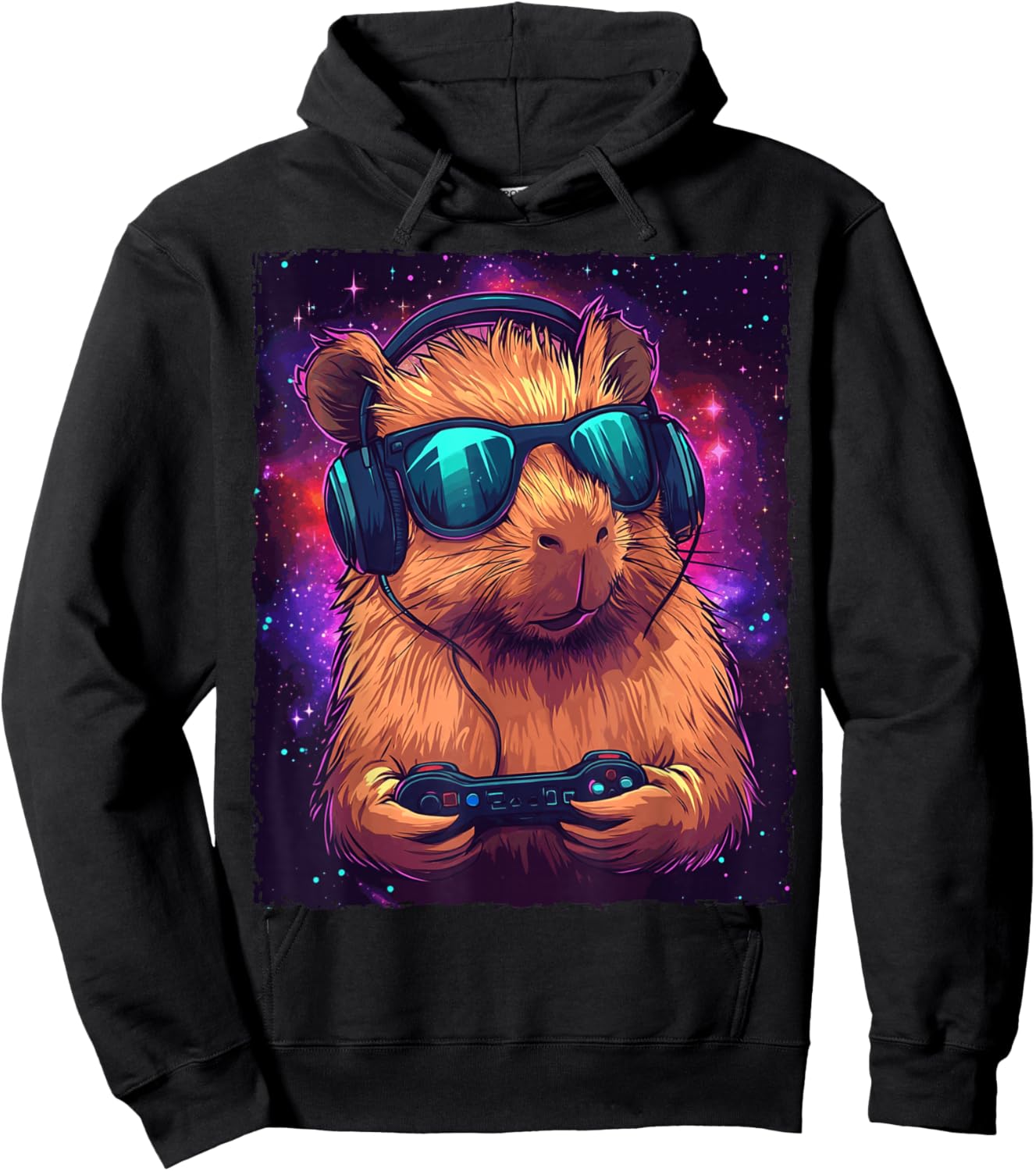 Funny - Capybara Video Games - , Black, Small, Short Sleeve, , Modern, Cartoon, Fun, All Seasons Hoodie - Hoodie | Black