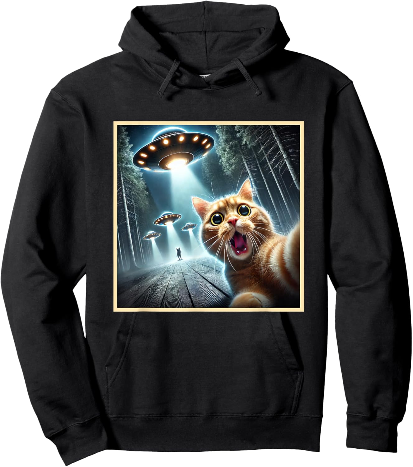 Funny Cat Taking A Selfie With UFO Hoodie - Hoodie | Black