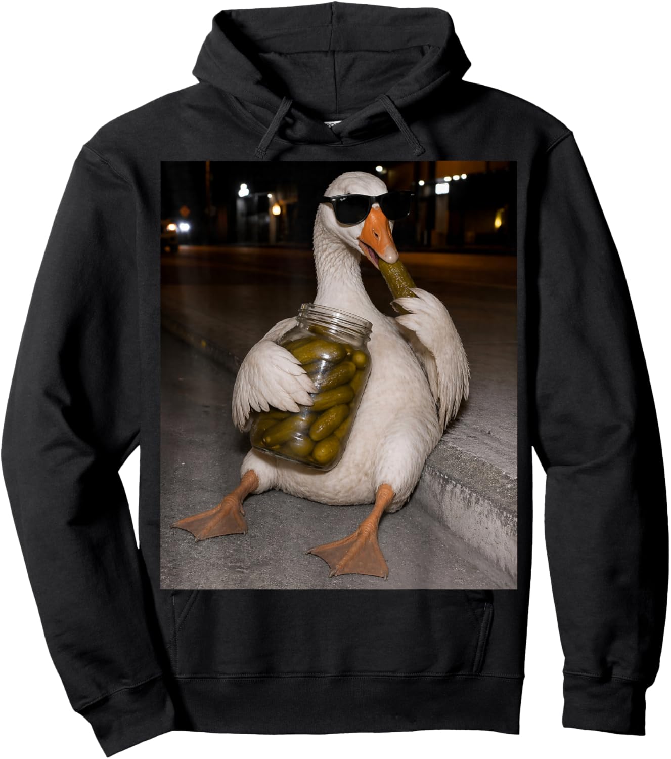 Funny Goose Eating Pickles Meme Men Women Hoodie - Hoodie | Black