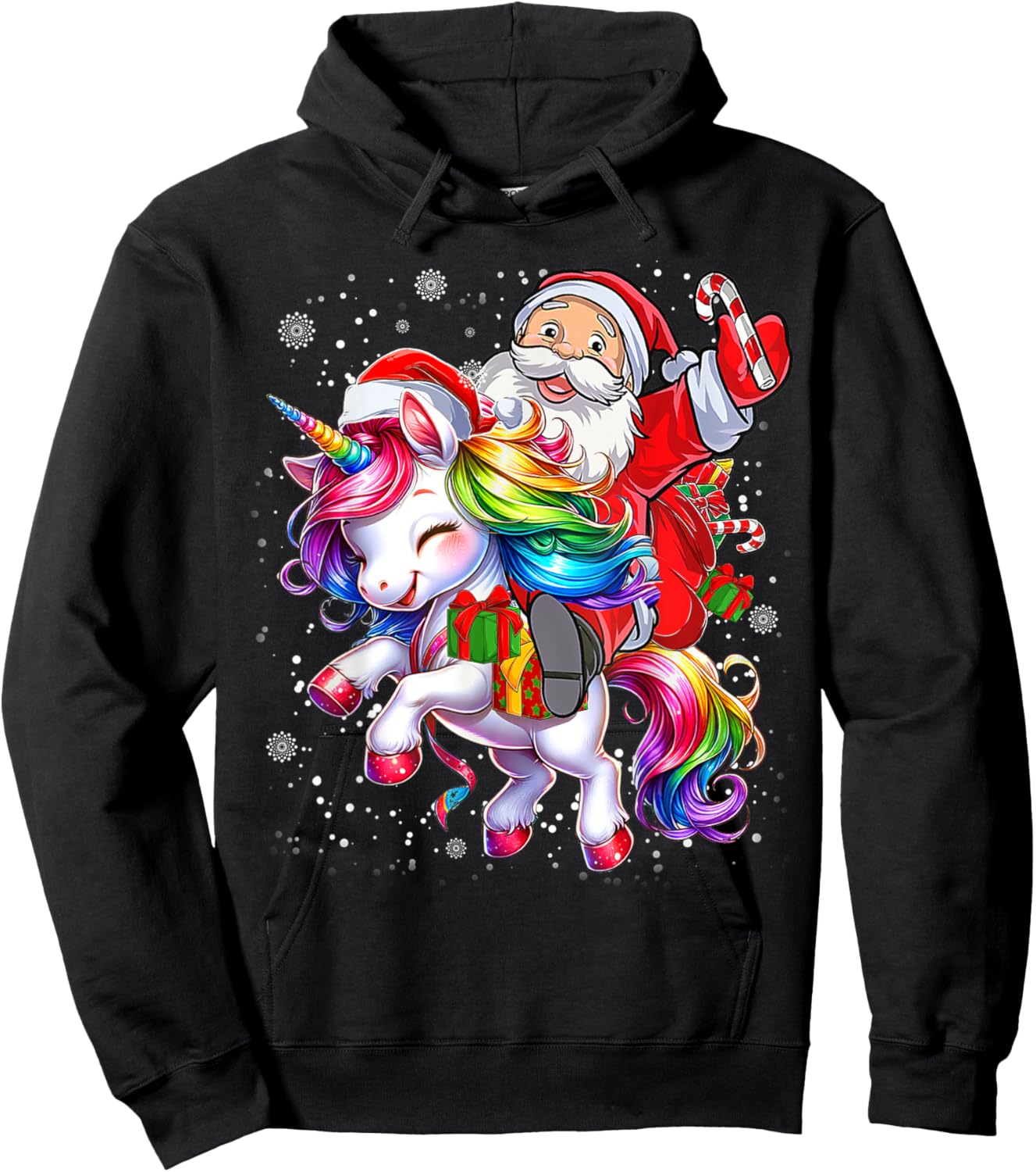 Cute Unicorn Christmas Girls Kids Women Santa Unicorn Xmas Hoodie - Hoodie | Black