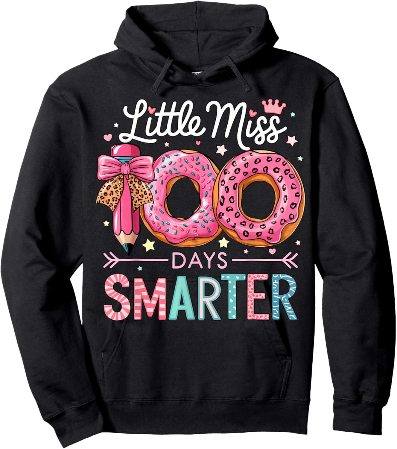 Little Miss 100 Days Smarter Kids Girls 100th Day of School Hoodie - Hoodie | Black