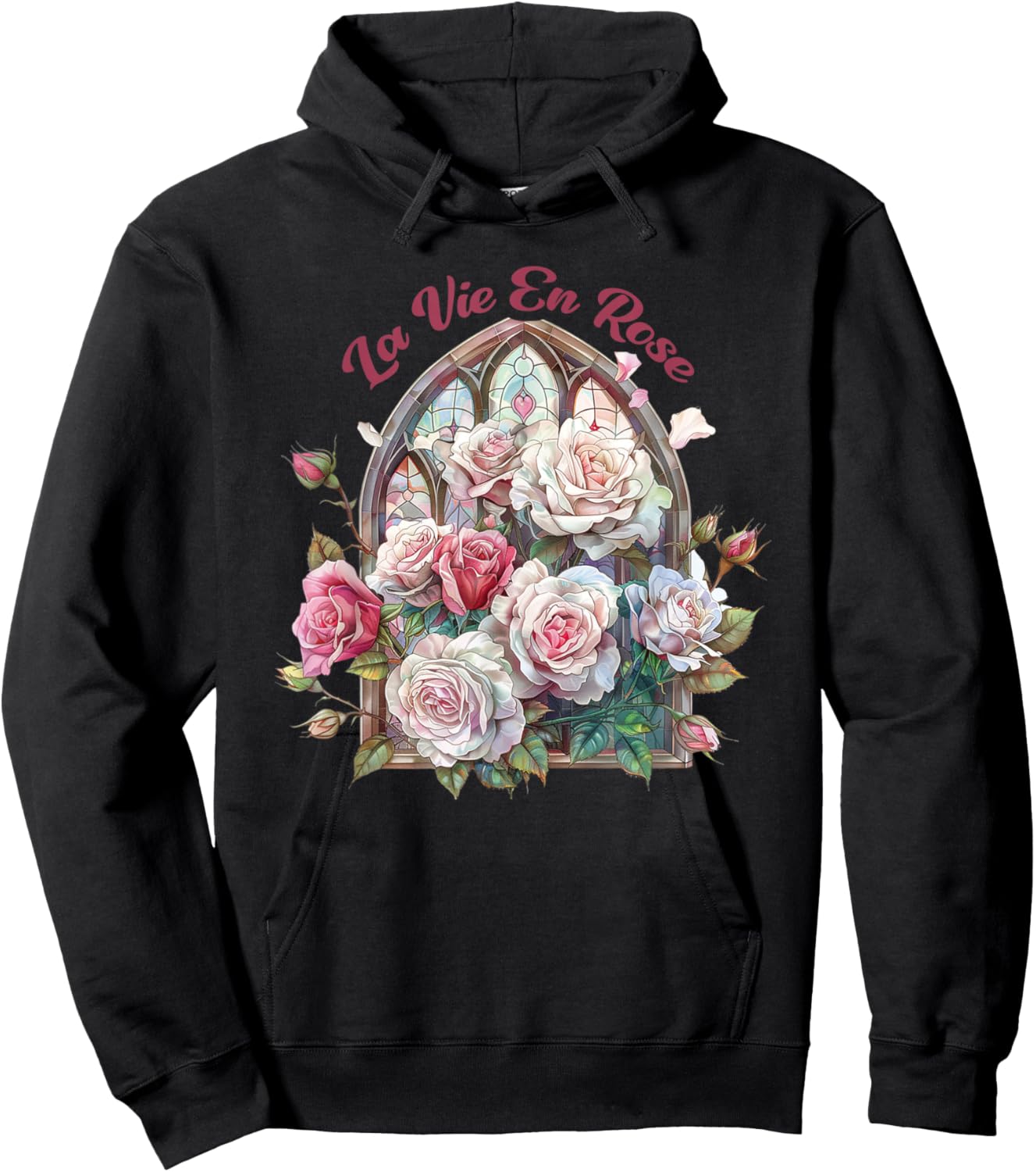 La Vie En Rose, Roses & Stained glass window, Vintage Rose Hoodie - Hoodie | Black