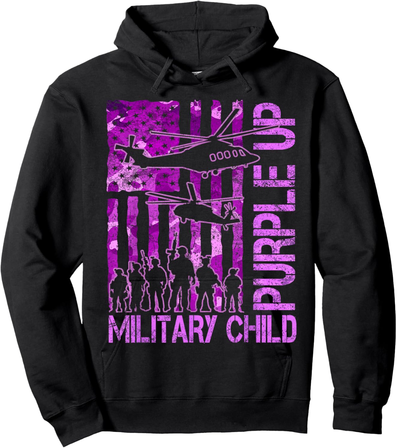 Purple Up for Military Kids Military Child Month Helicopter Hoodie - Hoodie | Black