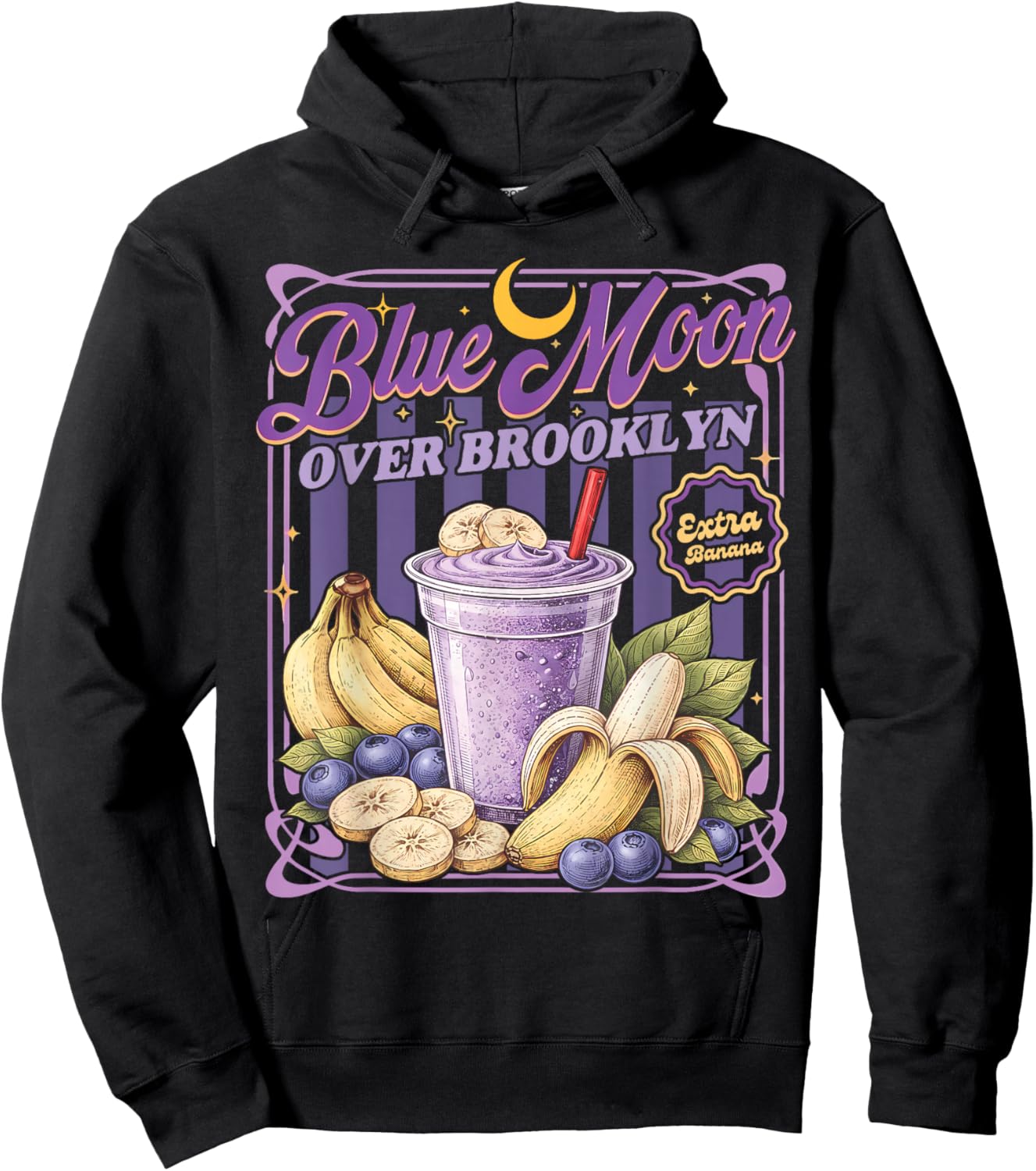 Blue Moon Over Brooklyn Extra Banana Lover Retro 80s Hoodie - Hoodie | Black