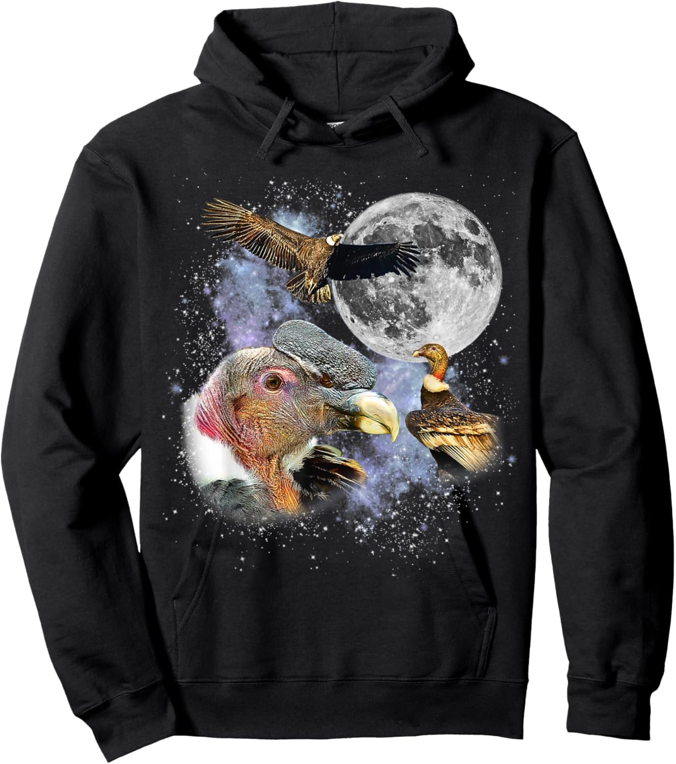 Three Andean Condor Moon Retro Graphic 90s Vintage Hoodie - Hoodie | Black