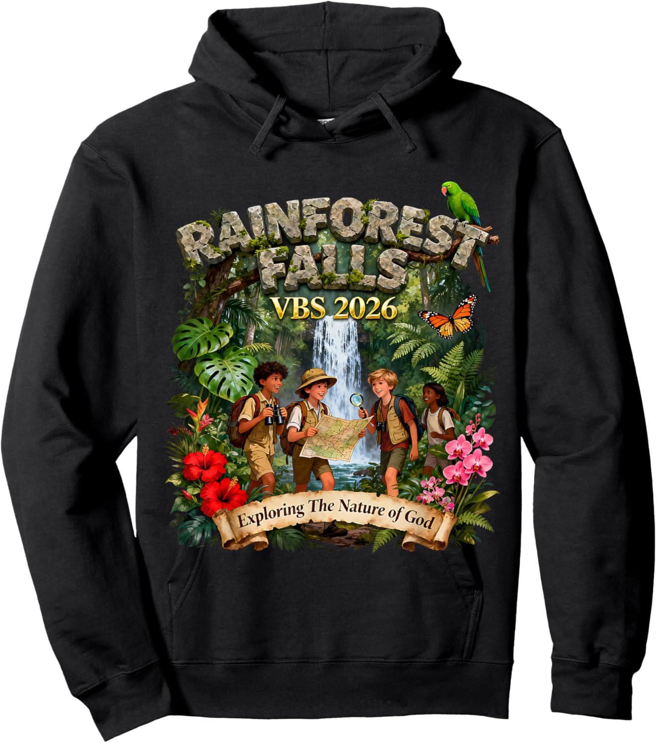 Kids Rainforest Falls VBS 2026 Jungle Explorer Youth Group Hoodie - Hoodie | Black