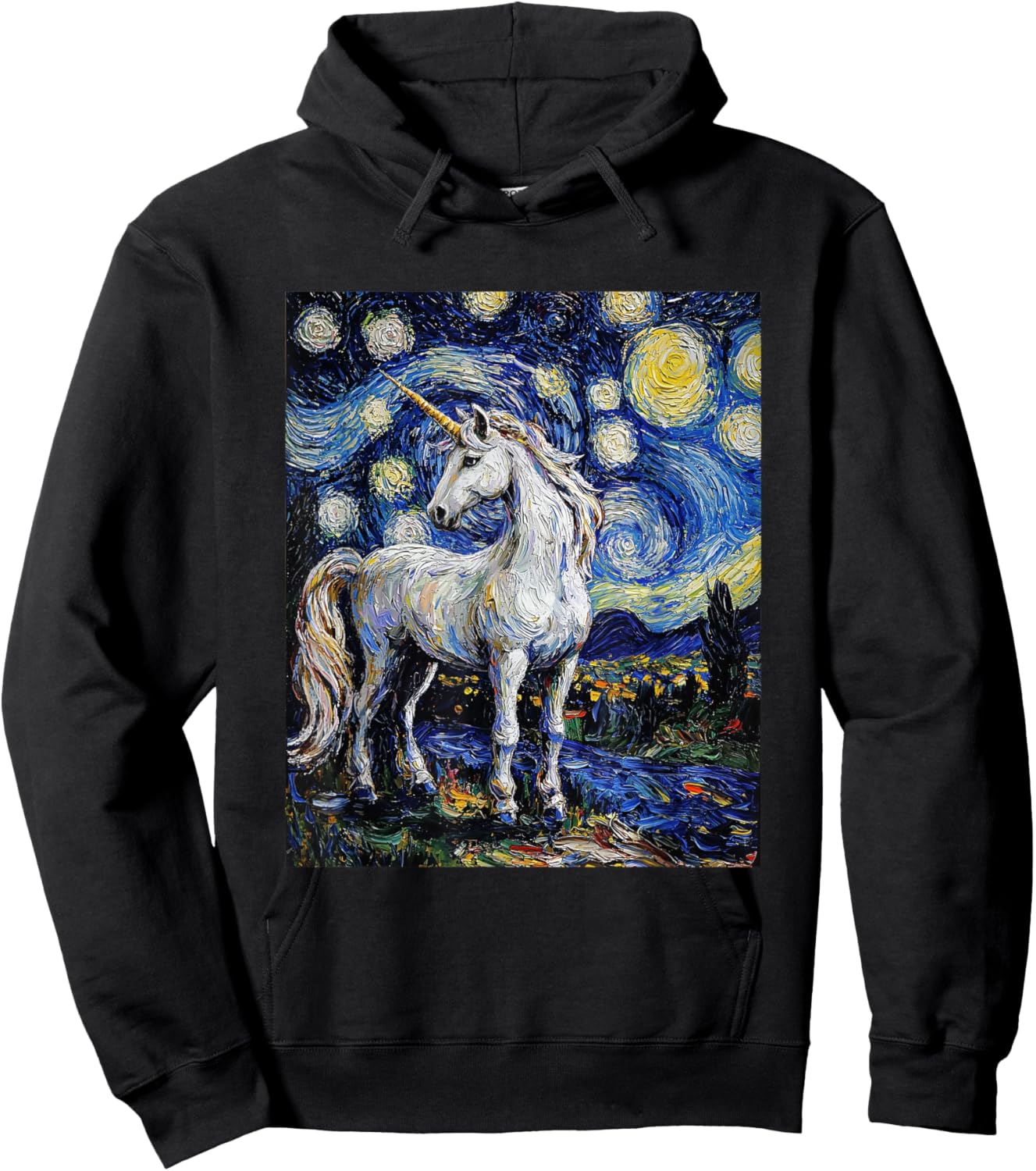 Cute Unicorn - Van Gogh Style - Starry Night Hoodie - Hoodie | Black